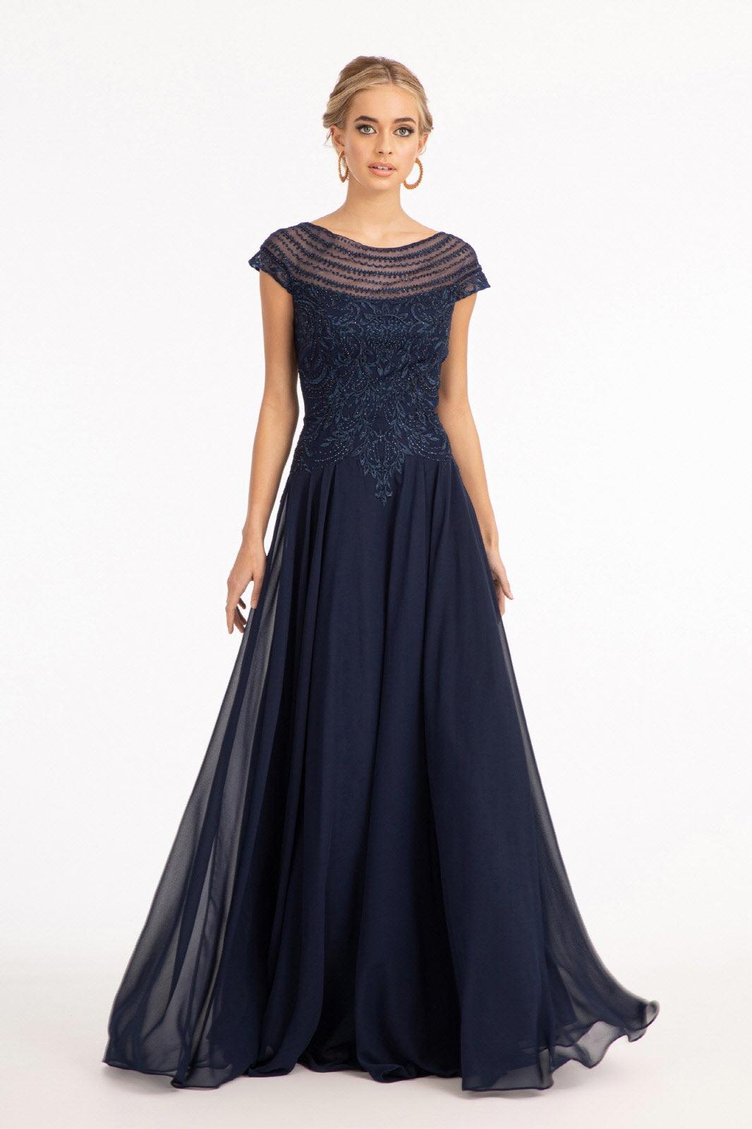 Navy Long Formal Chiffon Mother of the Bride Dress
