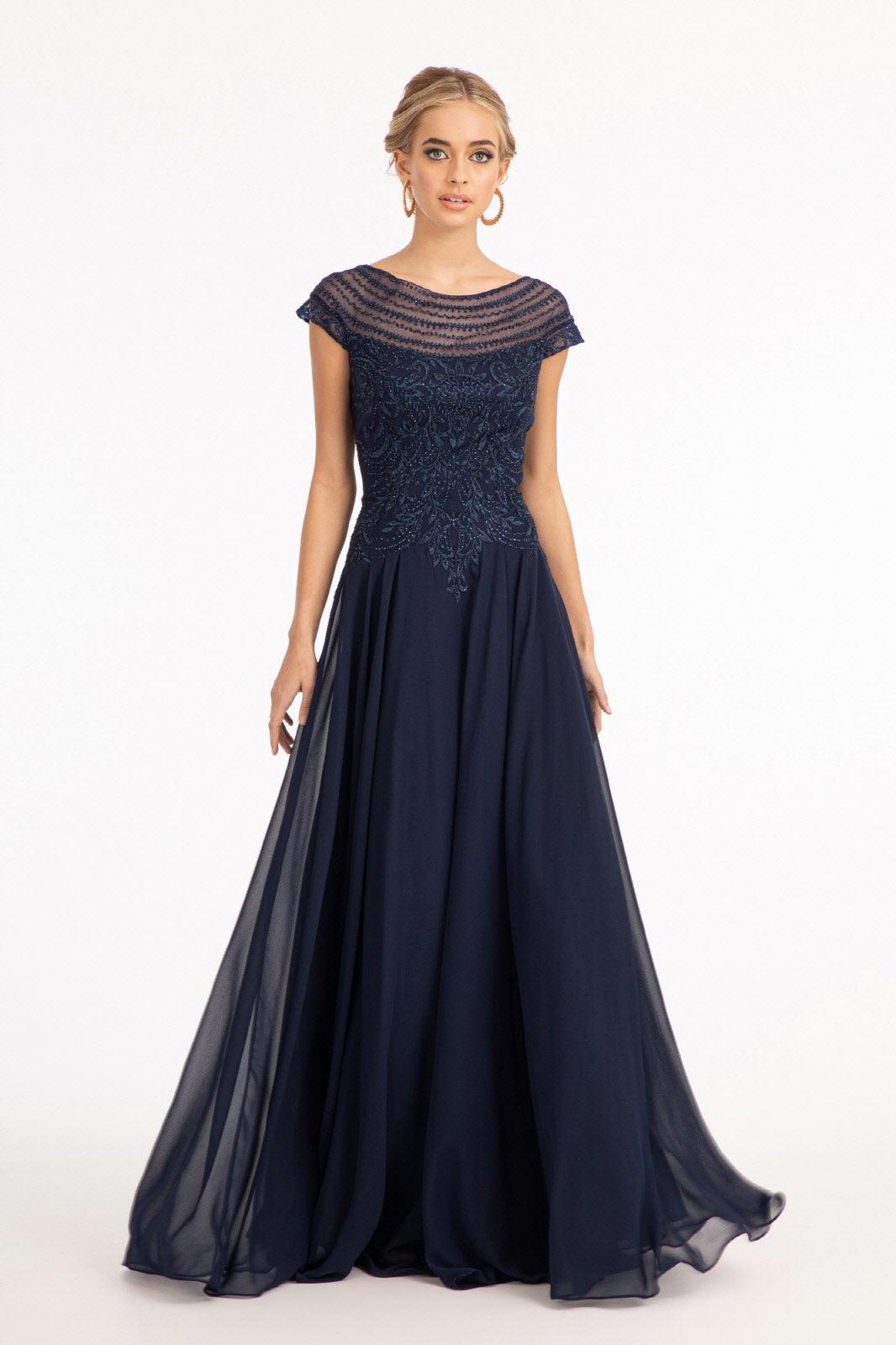 Long Formal Chiffon Mother of the Bride Dress Navy