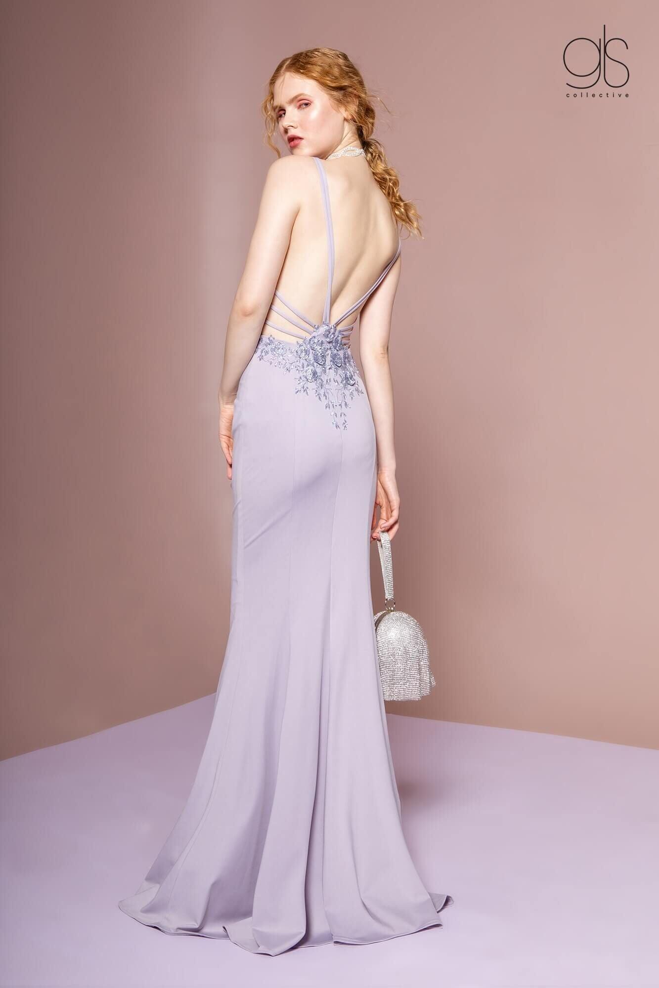 Long Formal Dress Low Back Strap Prom Gown - The Dress Outlet Elizabeth K