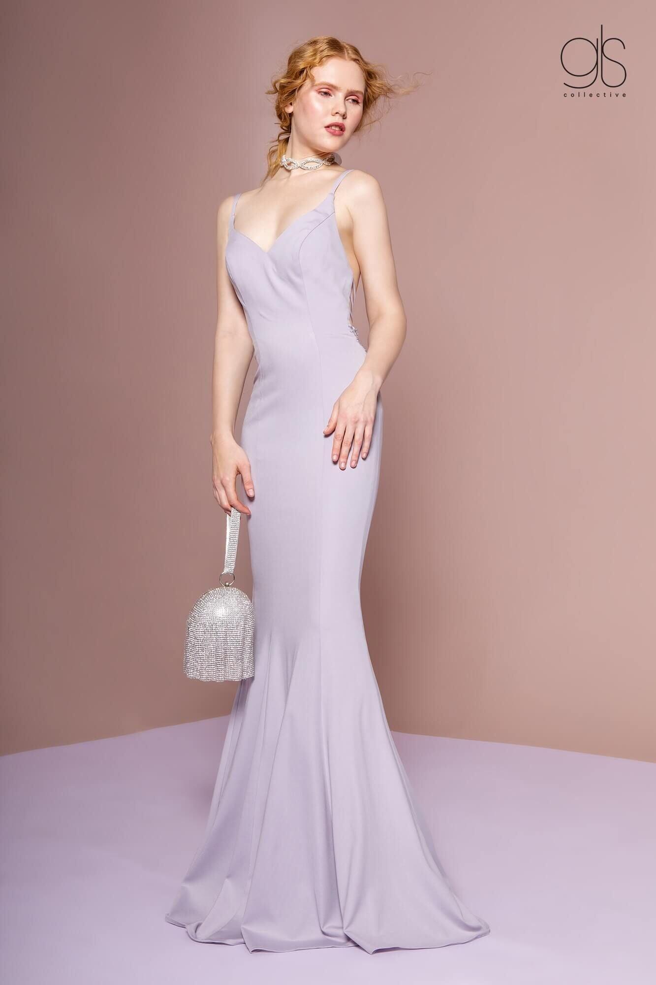 Long Formal Dress Low Back Strap Prom Gown - The Dress Outlet Elizabeth K