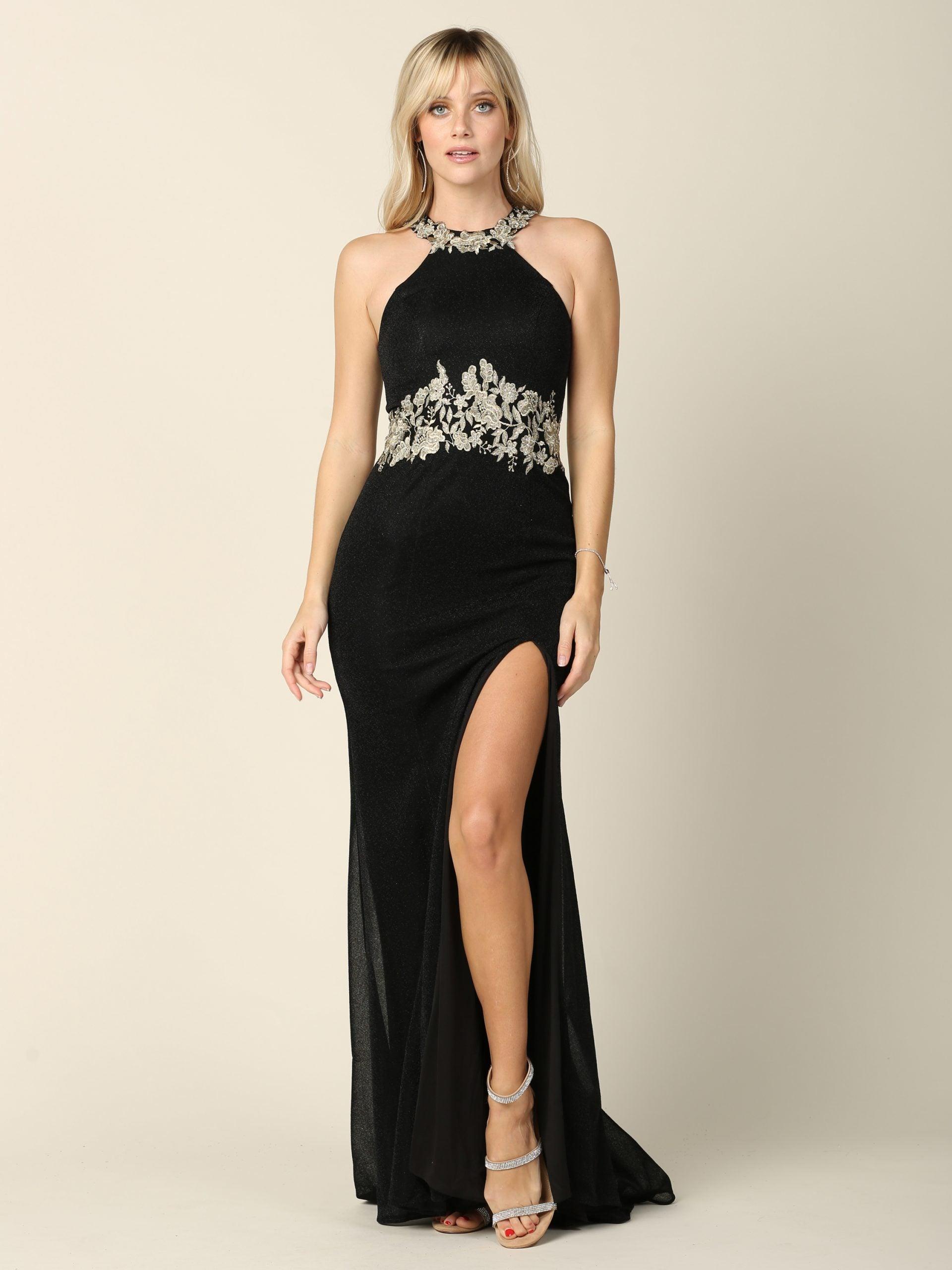 Long Formal Fitted Halter Metallic Prom Dress for $39.99 – The Dress Outlet