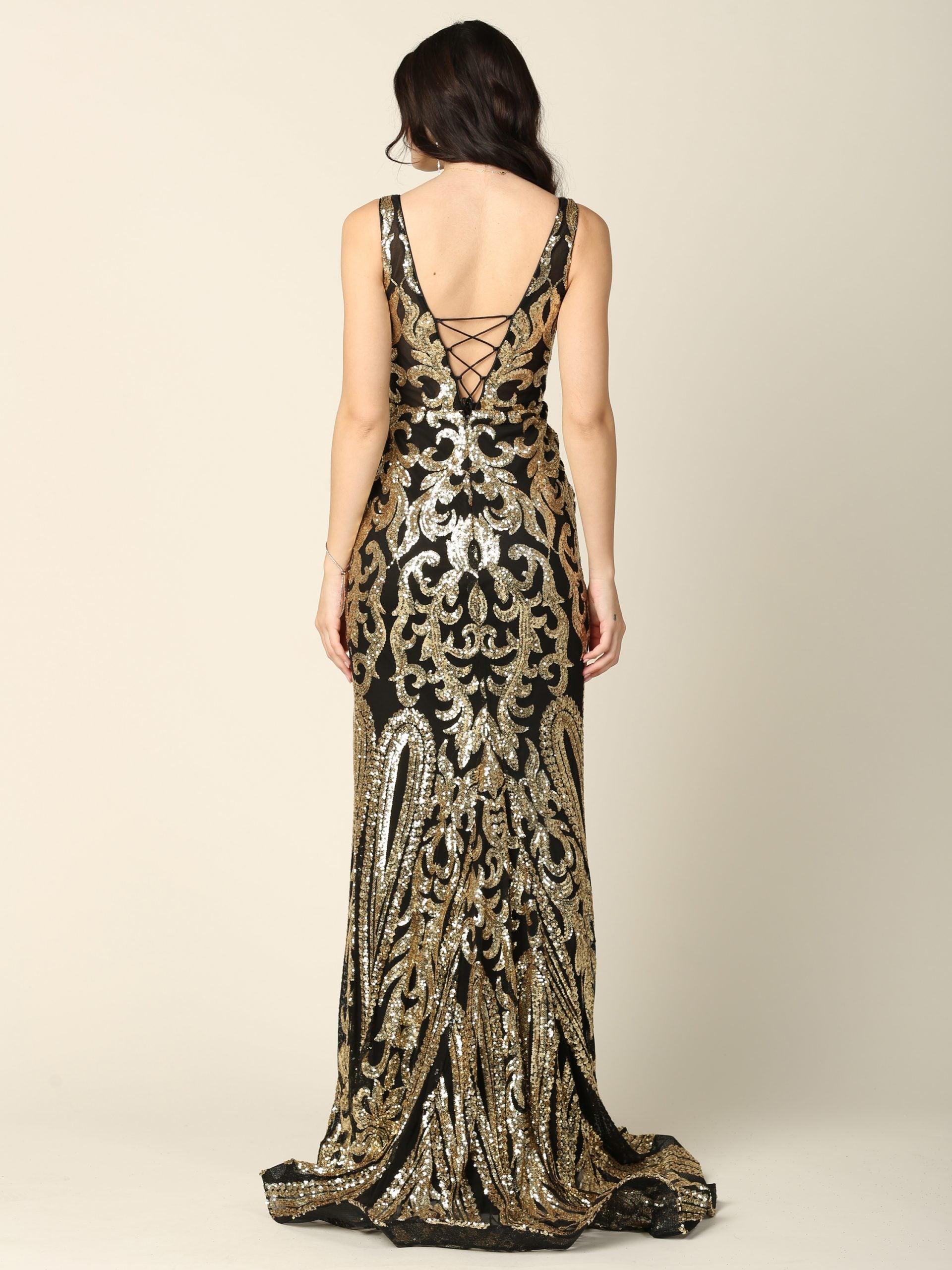Long Formal Fitted Sleeveless Sequins Prom Dress - The Dress Outlet