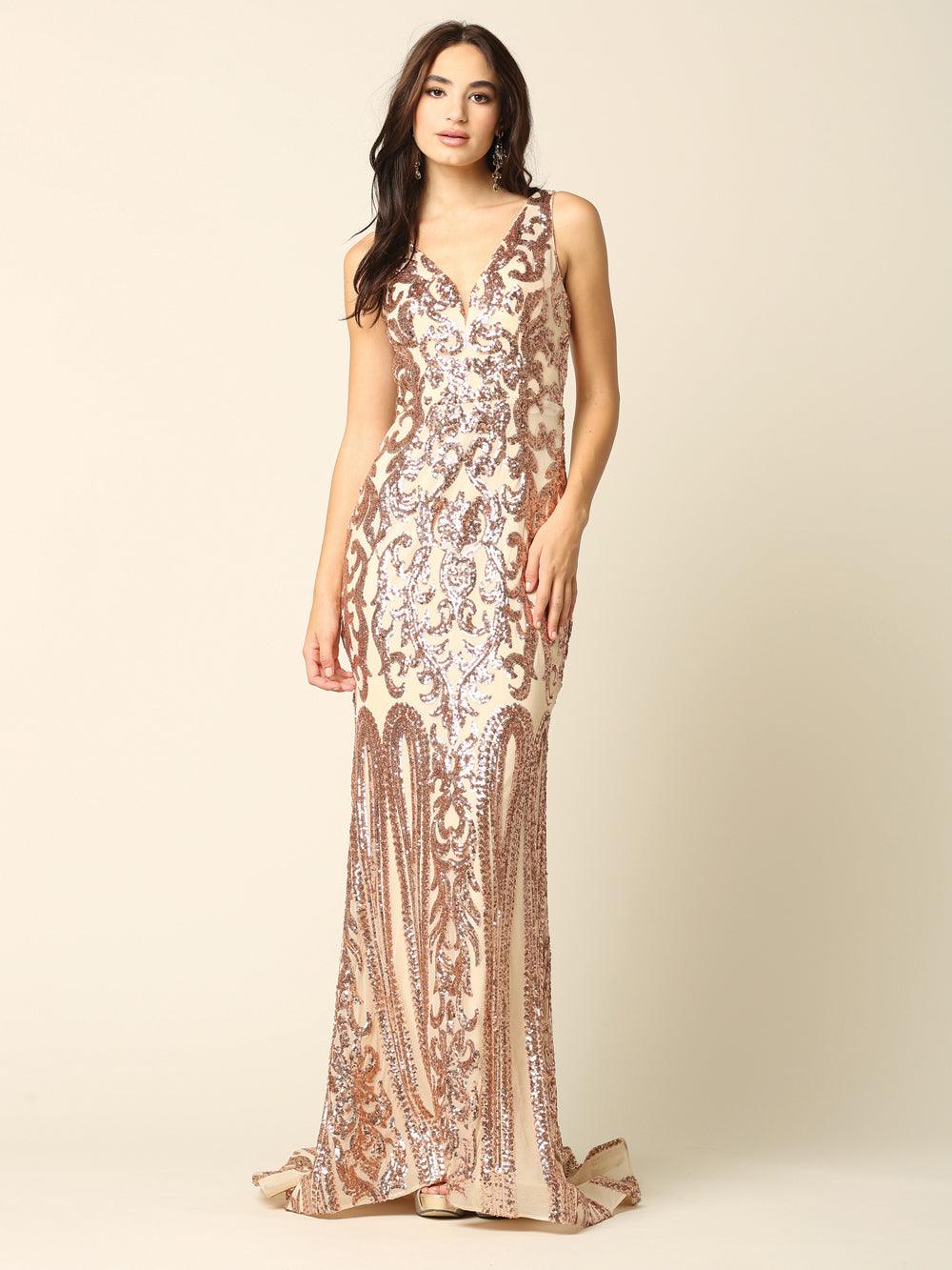 Long Formal Fitted Sleeveless Sequins Prom Dress - The Dress Outlet