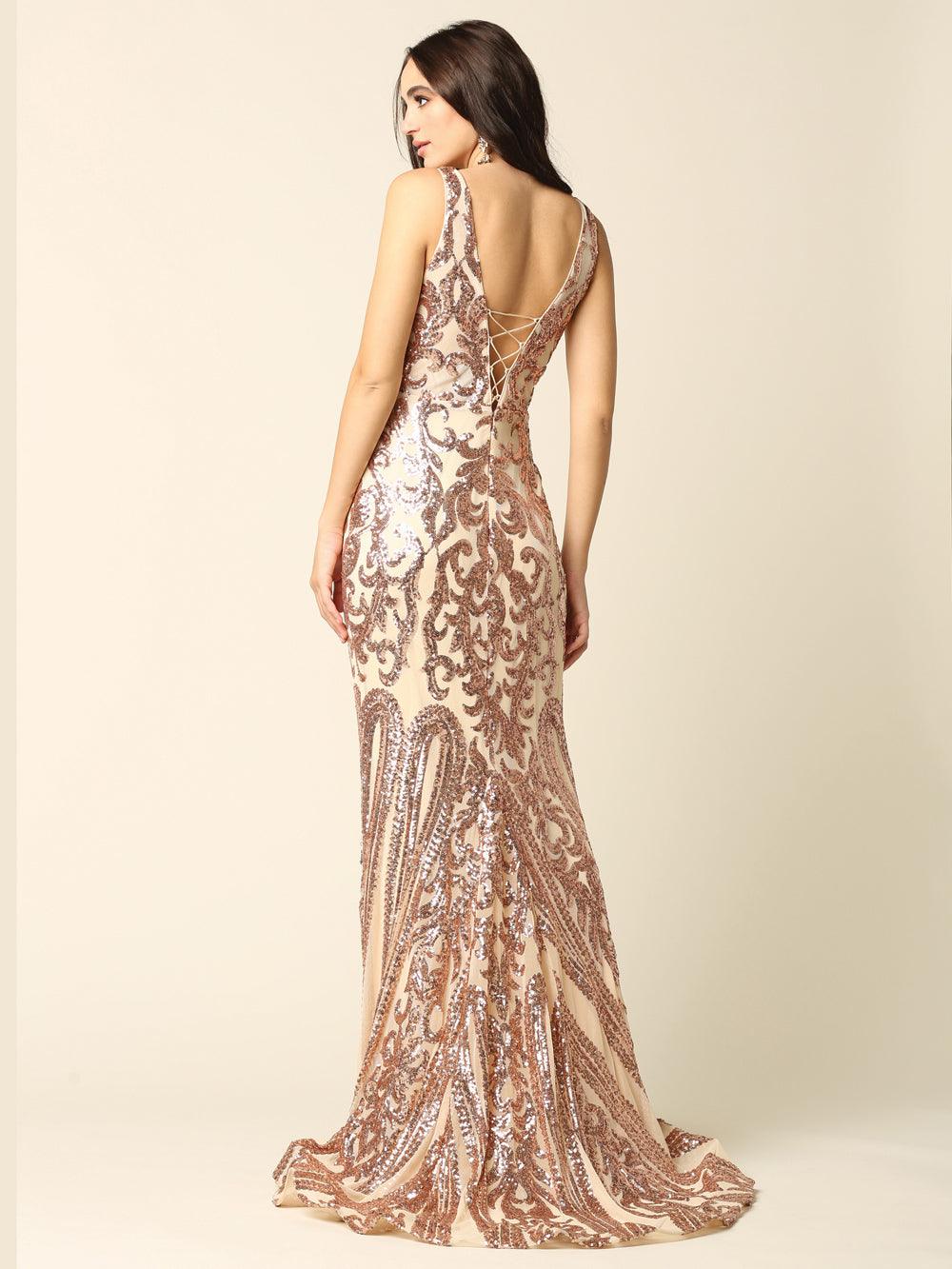 Long Formal Fitted Sleeveless Sequins Prom Dress - The Dress Outlet