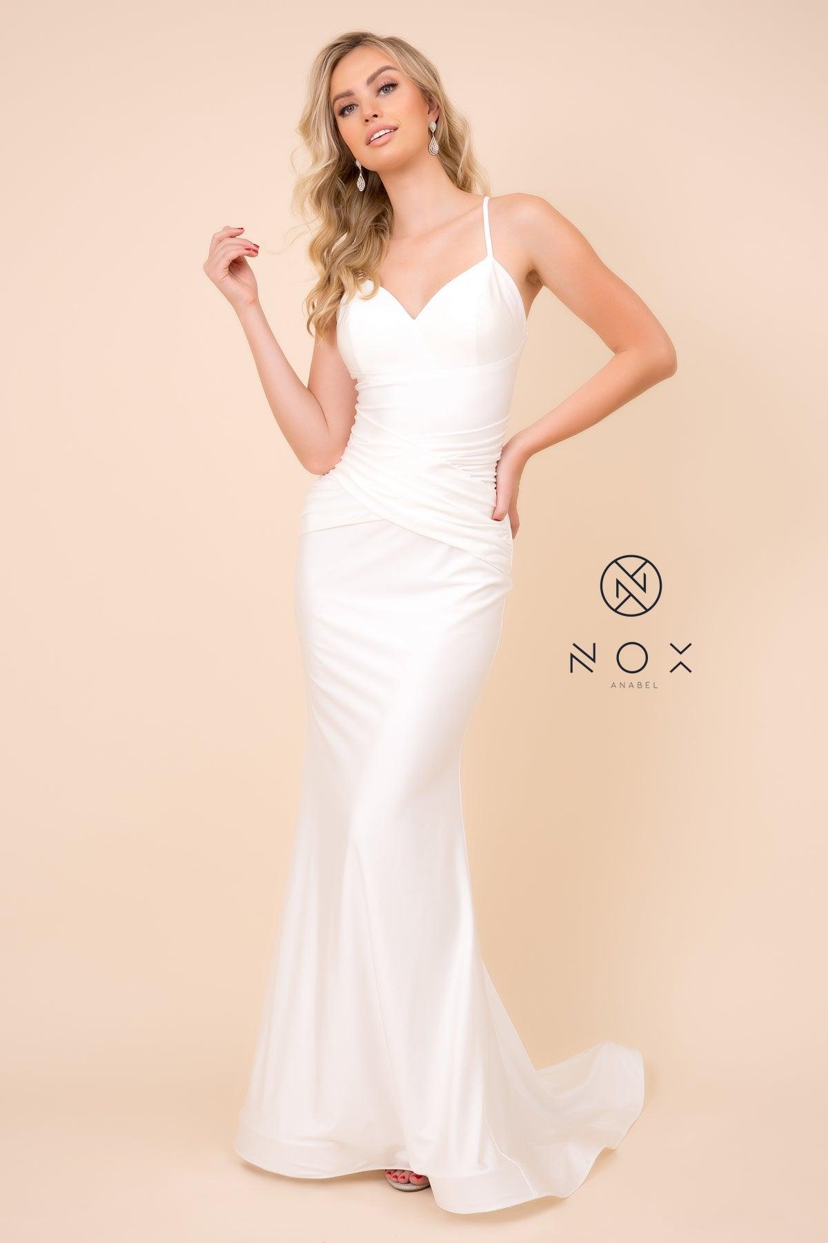 Long Formal Fitted Spaghetti Strap Wedding Dress - The Dress Outlet