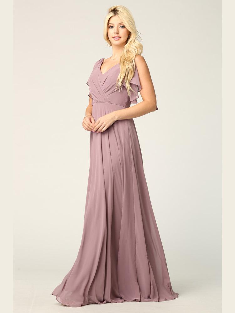 Long Formal Flutter Sleeves Bridesmaids Dress - Black / M Long Formal Flutter Sleeves Bridesmaids Dress - Black / M