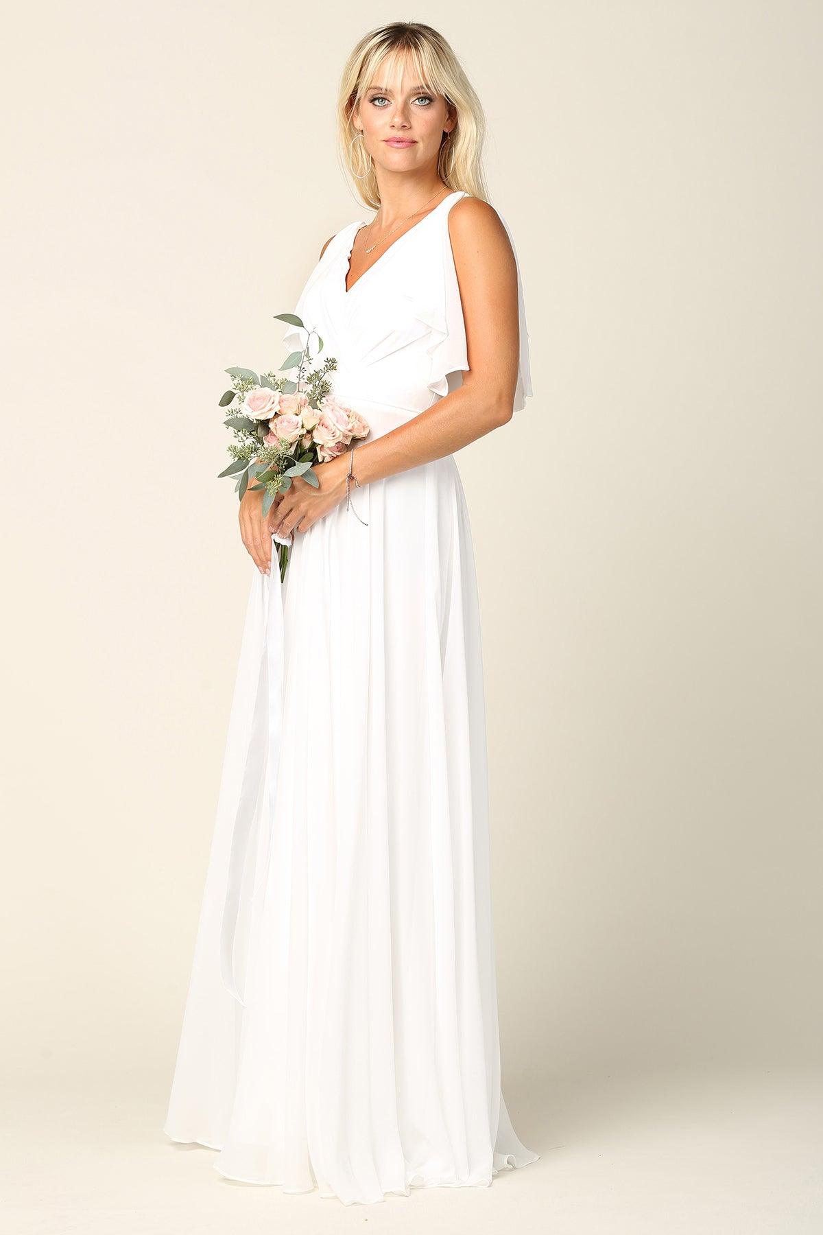 Long Formal Flutter Sleeves Bridesmaids Dress - Dusty Rose / L Long Formal Flutter Sleeves Bridesmaids Dress - Dusty Rose / L