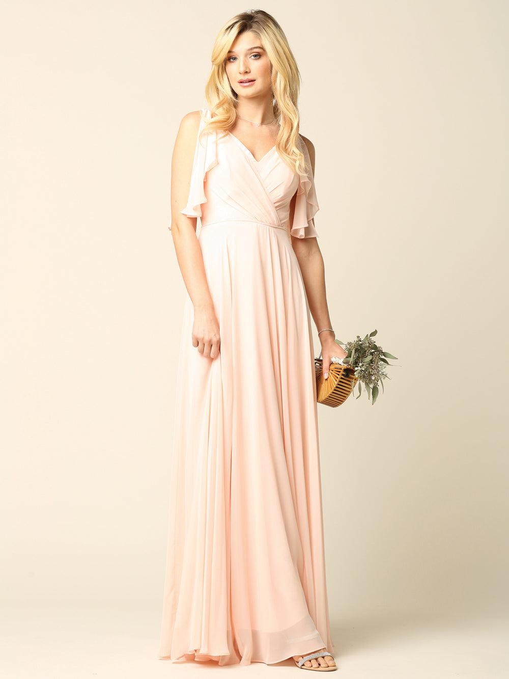 Long Formal Flutter Sleeves Bridesmaids Dress Sage L