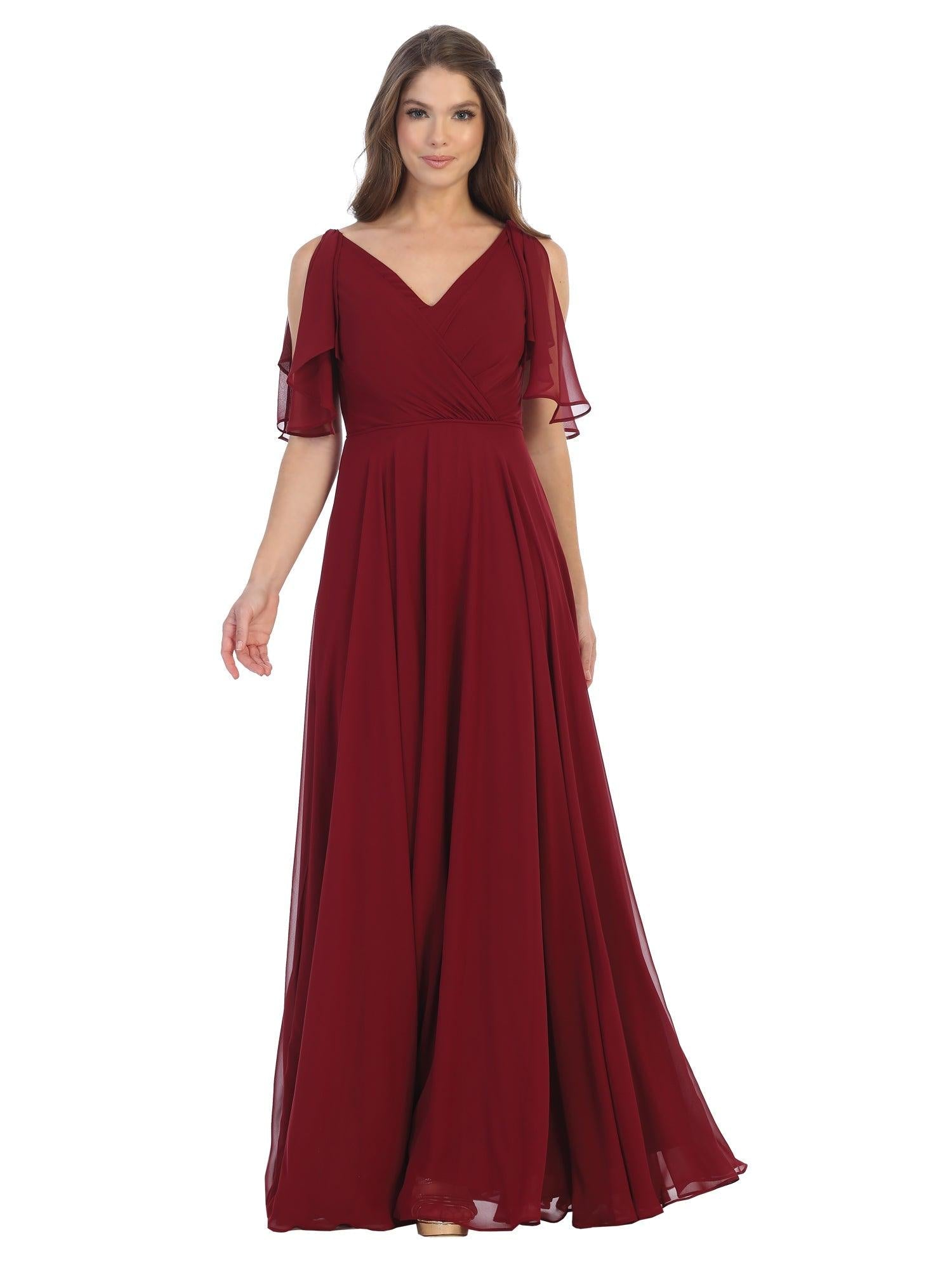 Long Formal Flutter Sleeves Bridesmaids Dress - Black / M Long Formal Flutter Sleeves Bridesmaids Dress - Black / M