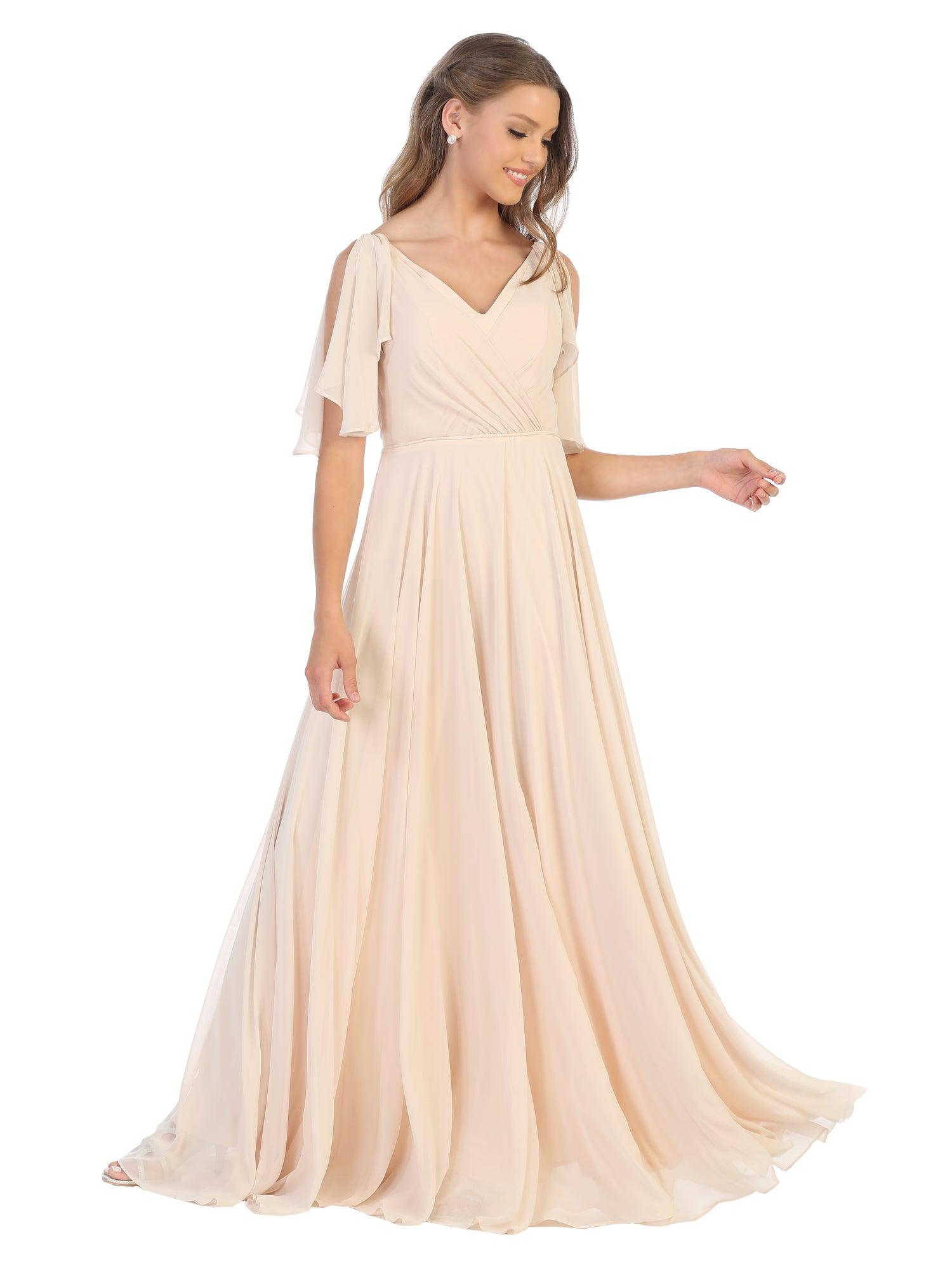 Long Formal Flutter Sleeves Bridesmaids Dress - Black / M Long Formal Flutter Sleeves Bridesmaids Dress - Black / M