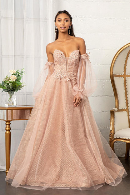 Long Formal Glitter Evening Prom Dress - The Dress Outlet