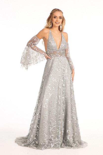 Long Formal Glitter Mesh Prom Dress - The Dress Outlet