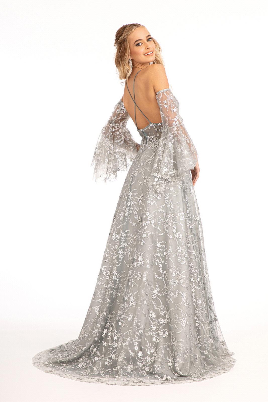 Long Formal Glitter Mesh Prom Dress - The Dress Outlet