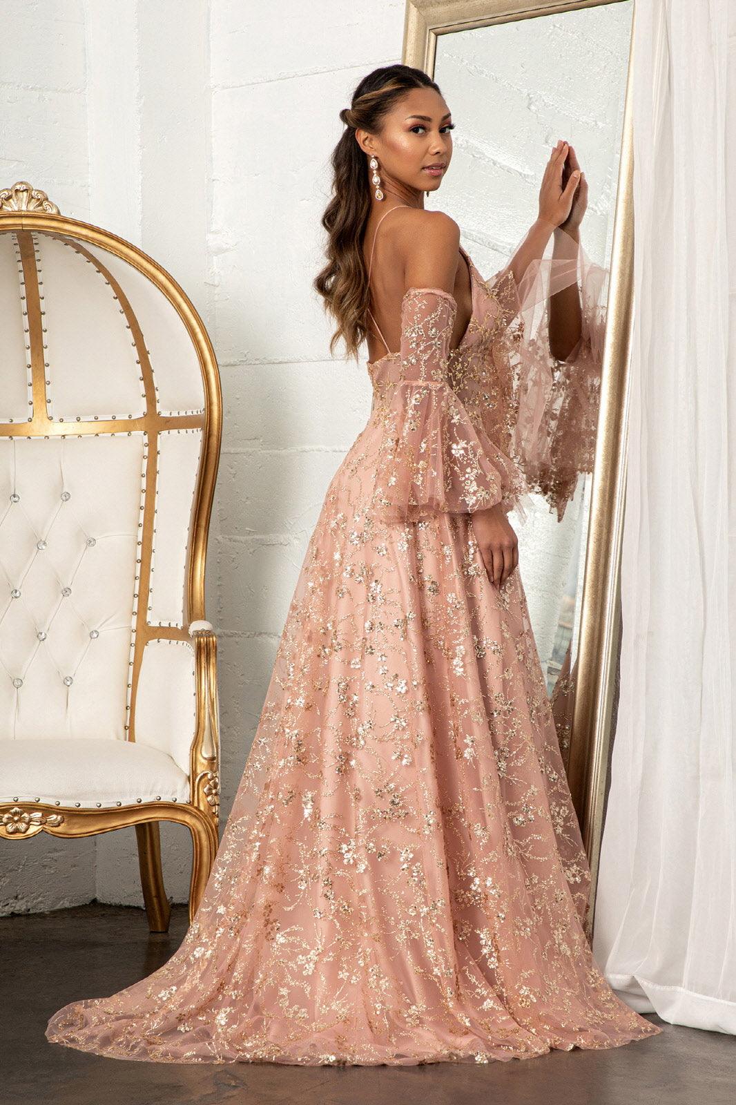 Long Formal Glitter Mesh Prom Dress