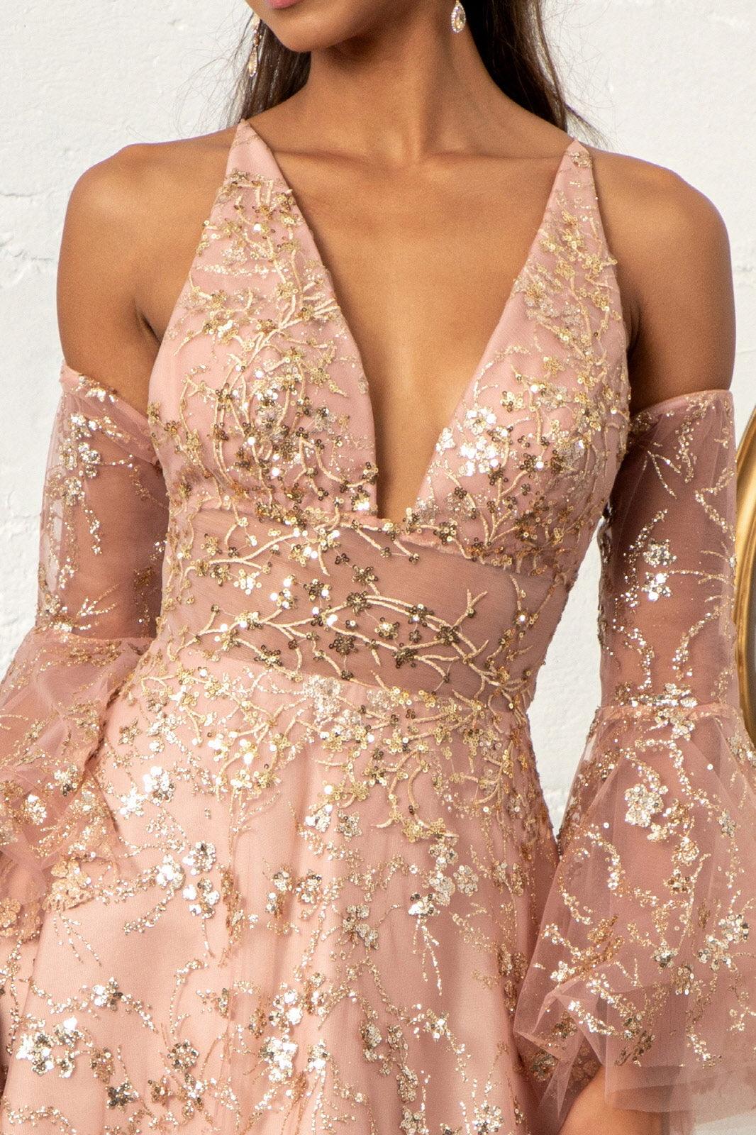 Long Formal Glitter Mesh Prom Dress