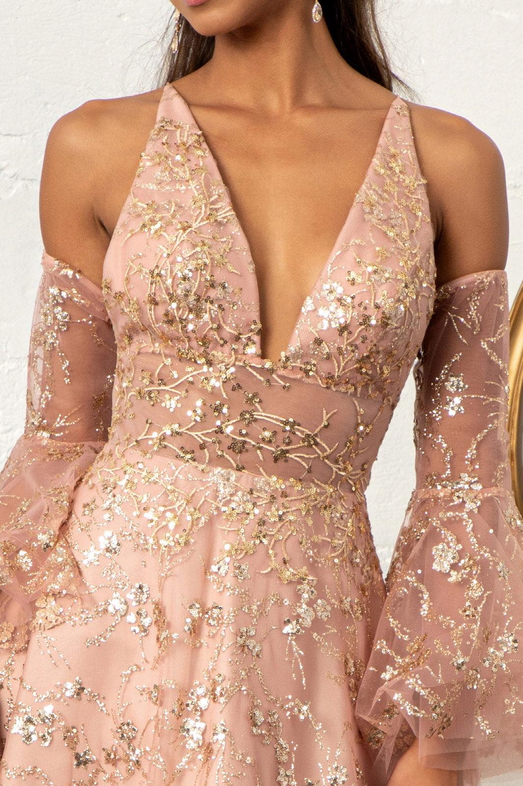 blåhval Uforglemmelig Skylight Long Formal Glitter Mesh Prom Dress | The Dress Outlet