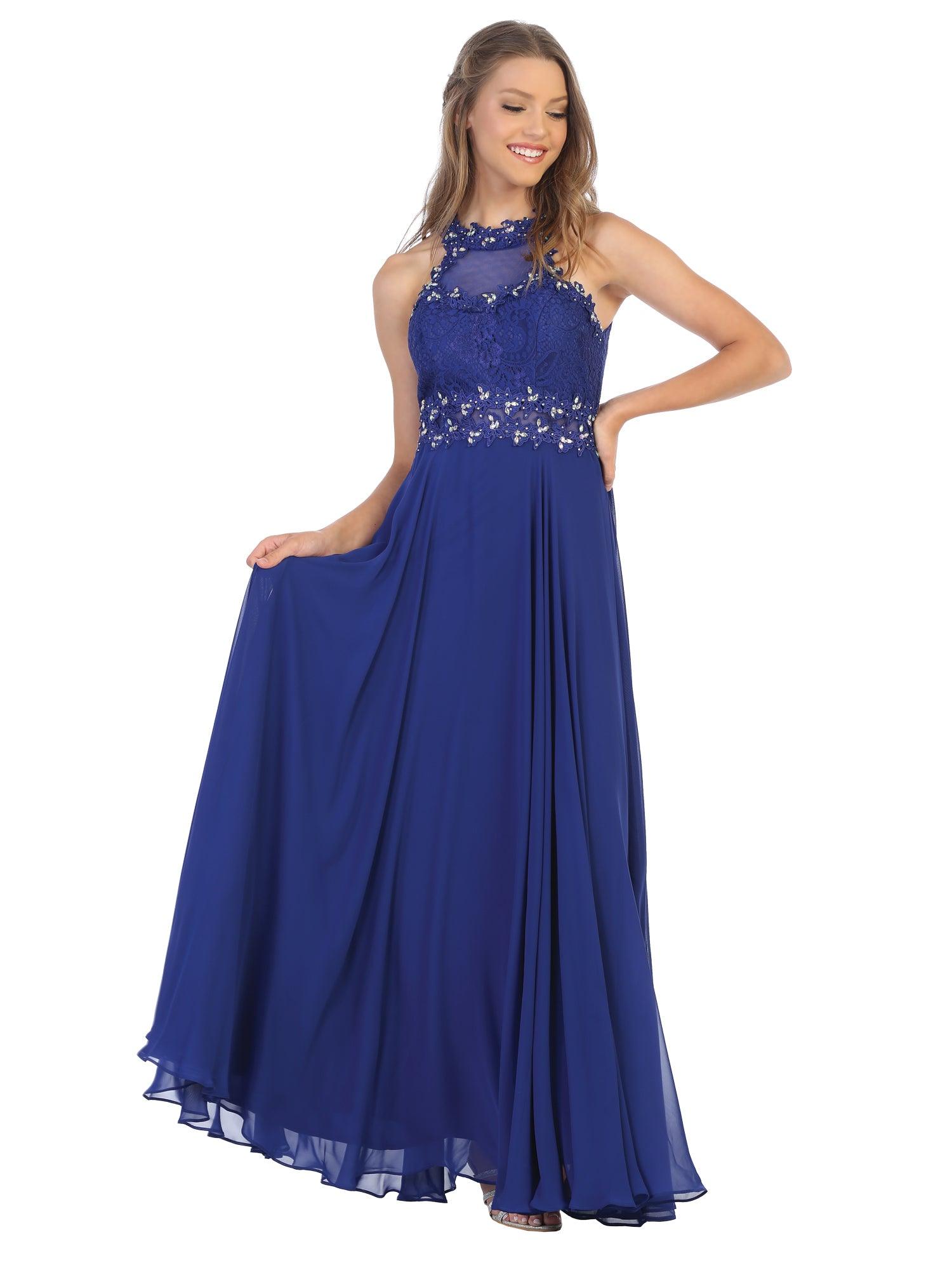 Off White Long Formal Halter Chiffon Bridesmaids Dress