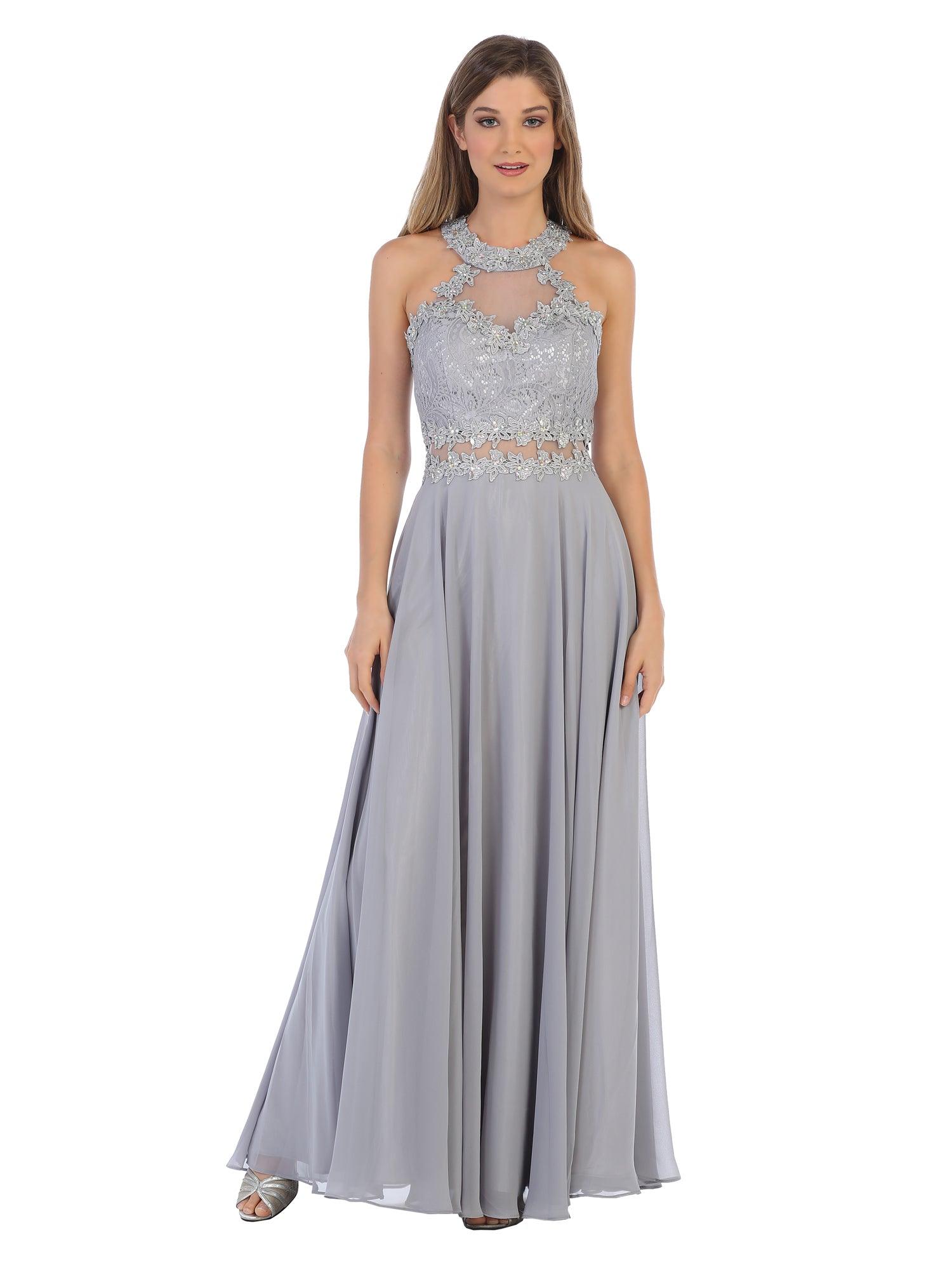 Long Formal Halter Chiffon Bridesmaids Dress