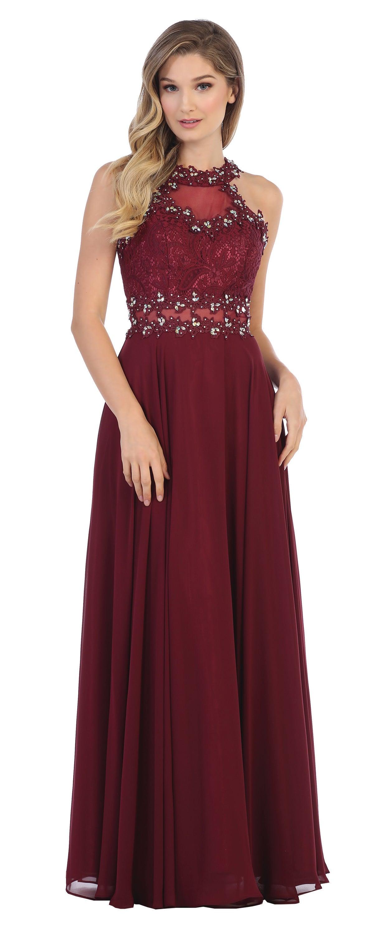 Long Formal Halter Chiffon Bridesmaids Dress