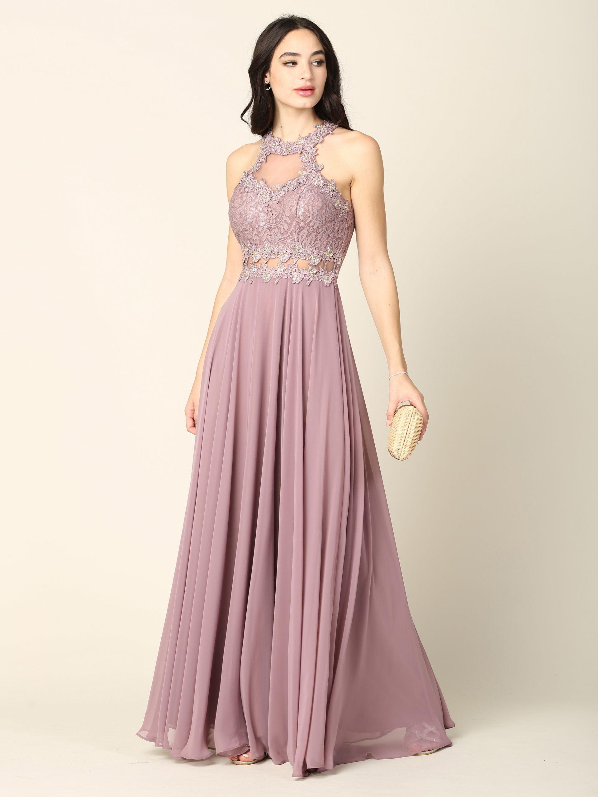Long Formal Halter Chiffon Bridesmaids Dress