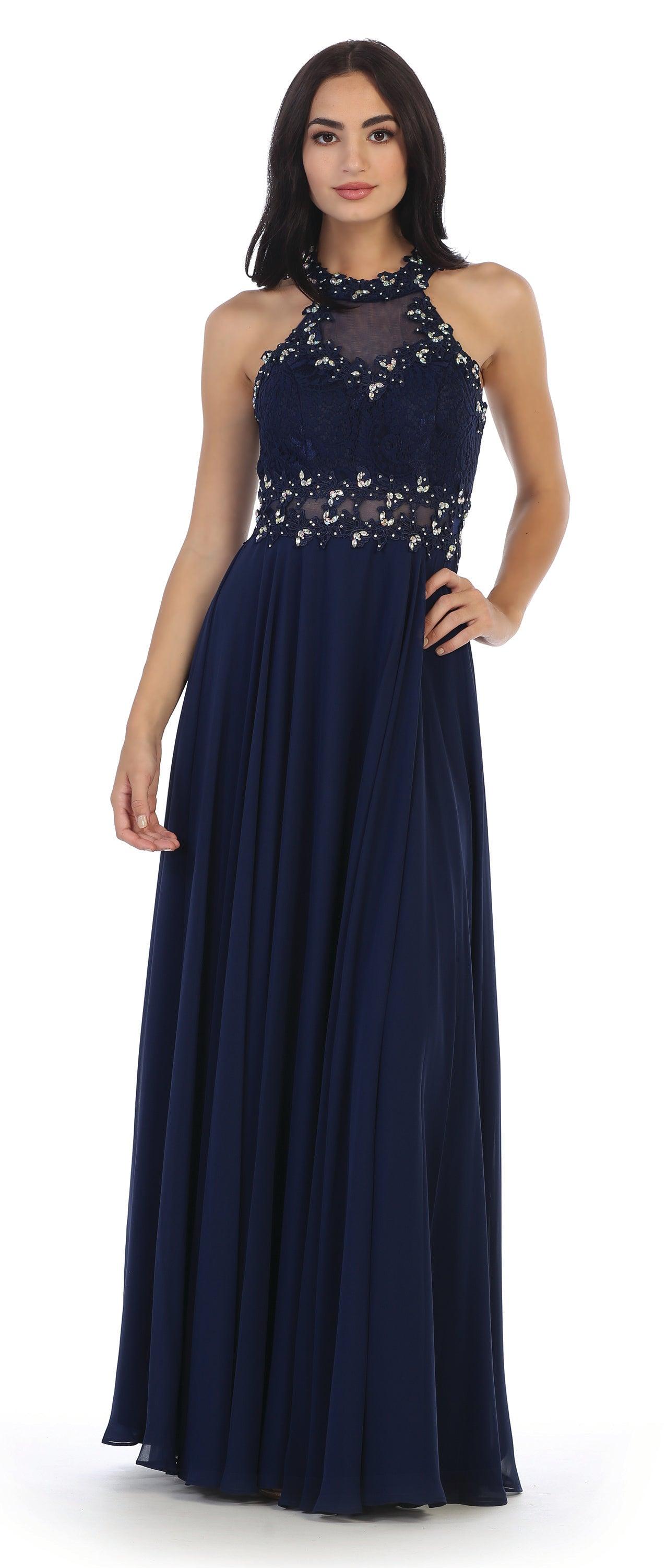 Off White Long Formal Halter Chiffon Bridesmaids Dress