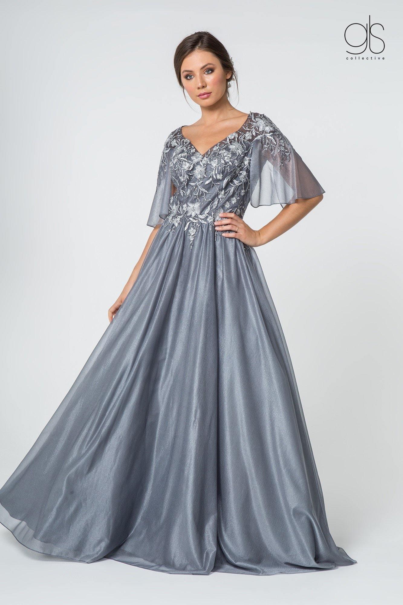 Long Formal Mother of the Bride Cape Sleeve Dress Sale - The Dress Outlet