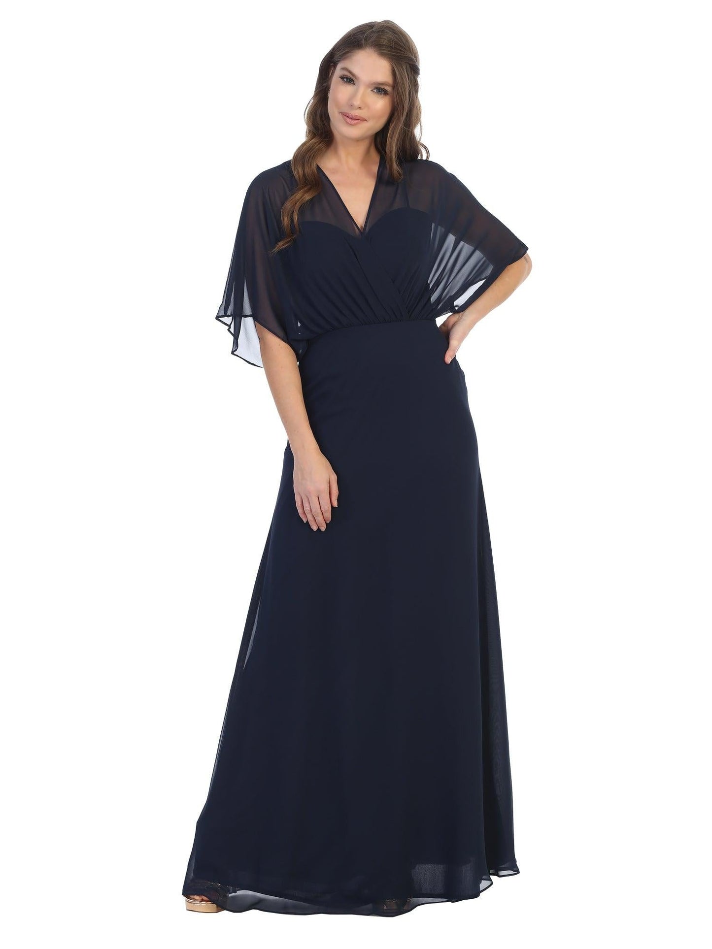 Long Formal Mother of the Bride Draped Chiffon Gown - The Dress Outlet