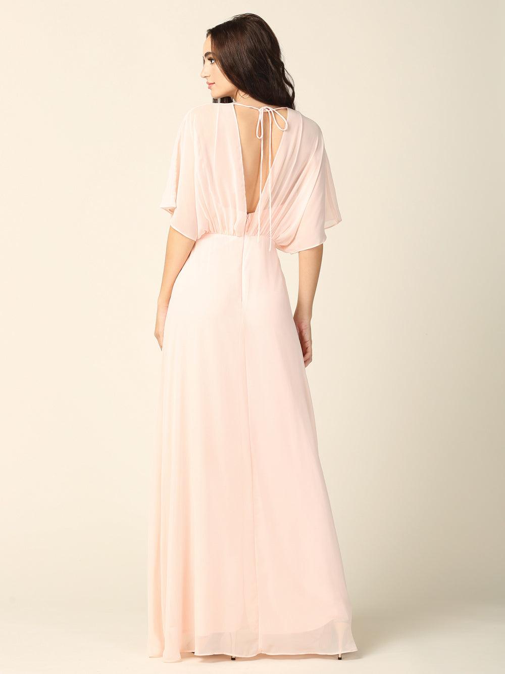 Long Formal Mother of the Bride Draped Chiffon Gown