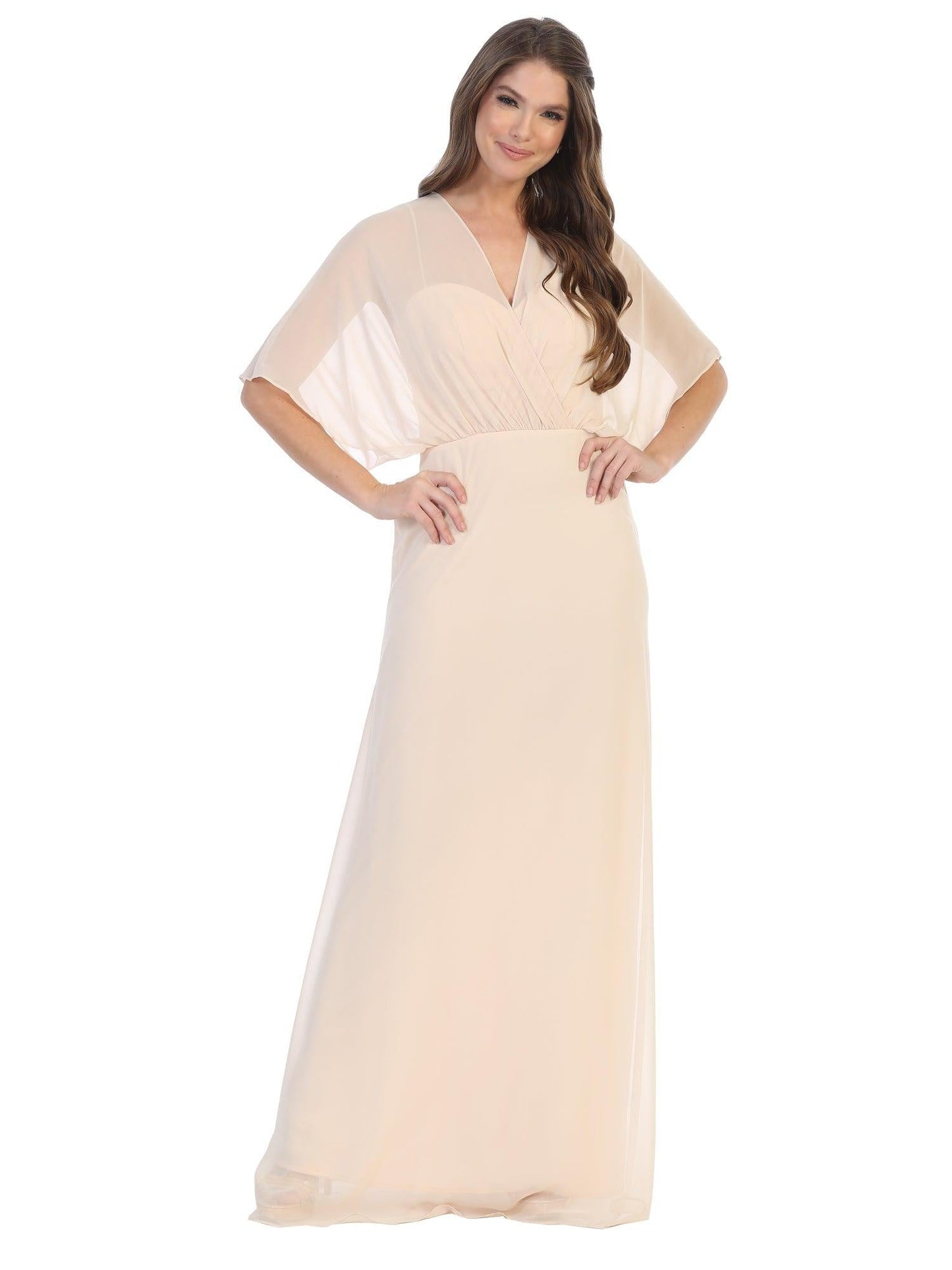 Long Formal Mother of the Bride Draped Chiffon Gown - The Dress Outlet