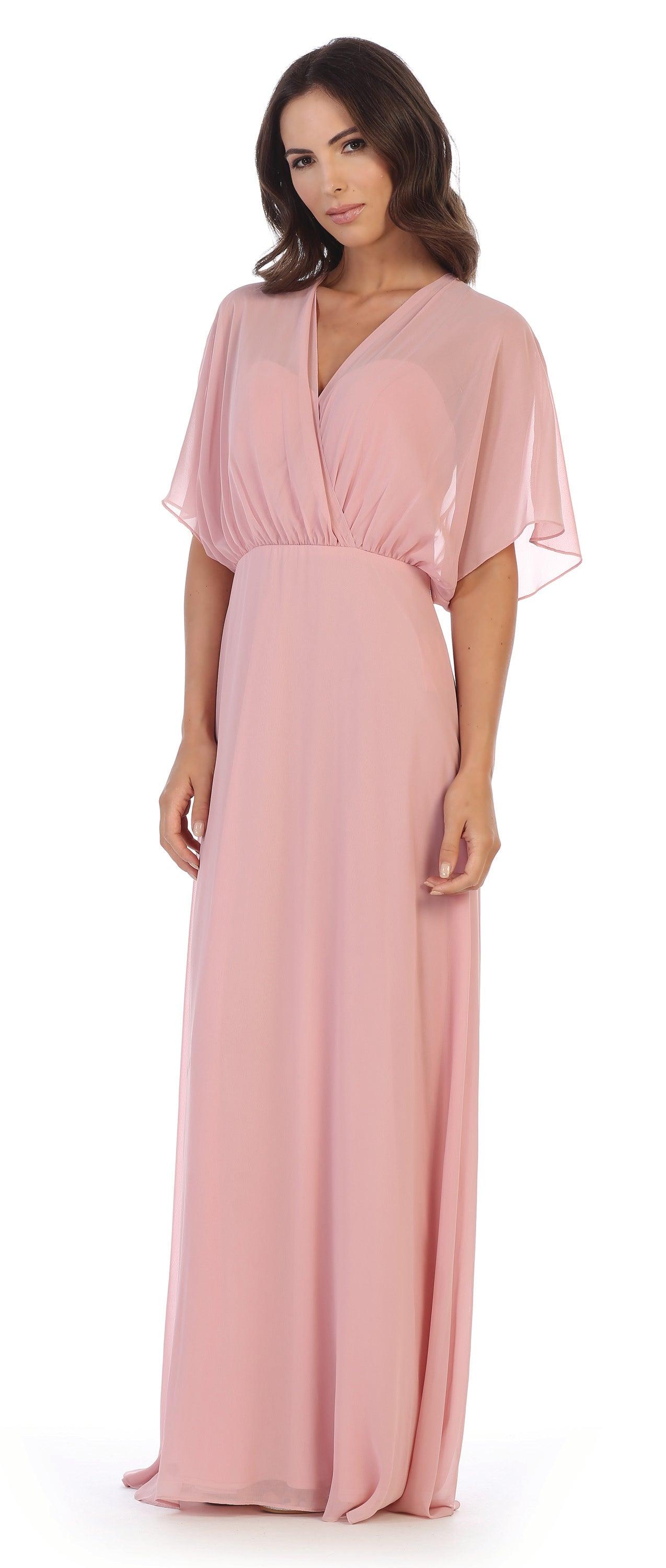 Blush Long Formal Mother of the Bride Draped Chiffon Gown