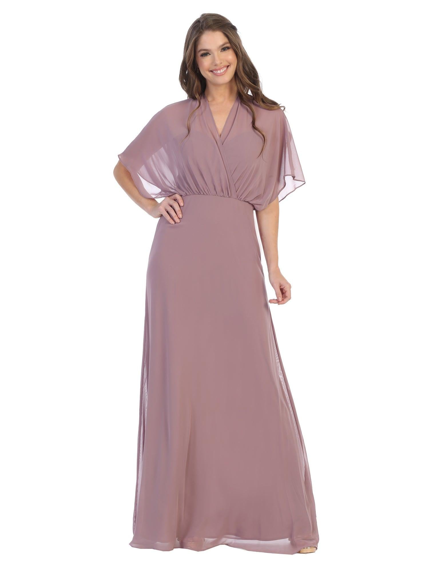 Long Formal Mother of the Bride Draped Chiffon Gown