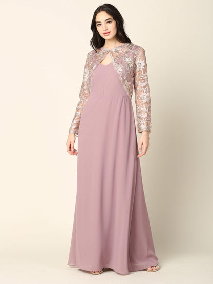 Long Formal Mother of the Bride Lace Jacket Dress - The Dress Outlet