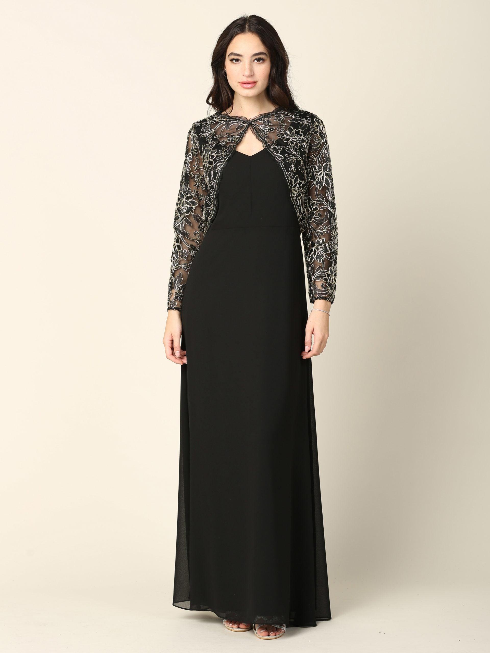 Elegant Dark Navy Lace Mother Gown with Half Sleeve Jacket - VQ