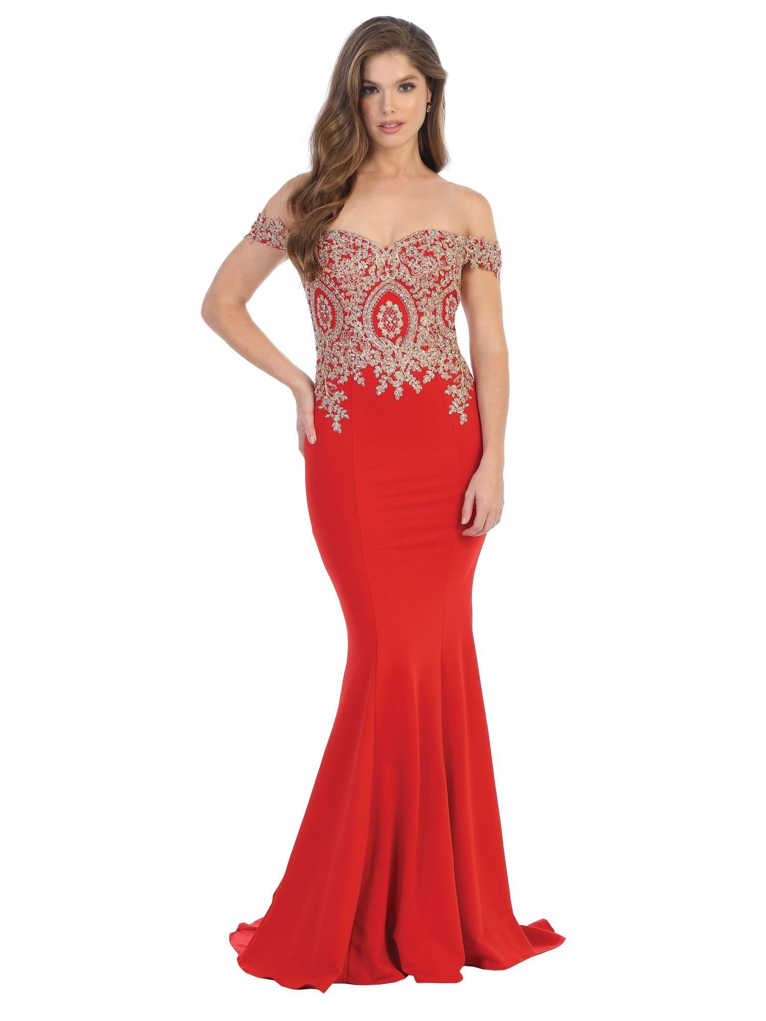 Long Formal Off Shoulder Fitted Mermaid Dress - The Dress Outlet