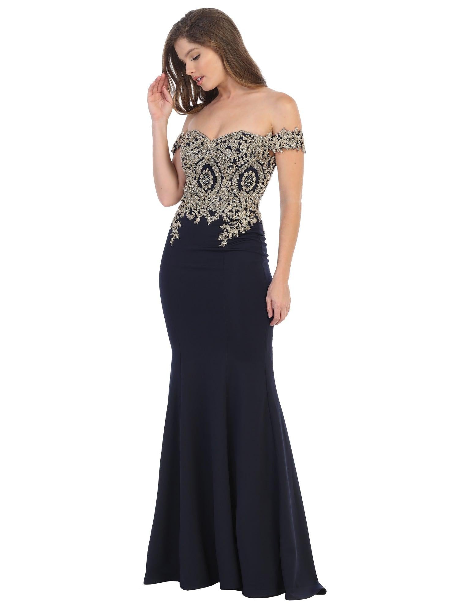 Long Formal Off Shoulder Fitted Mermaid Dress - The Dress Outlet