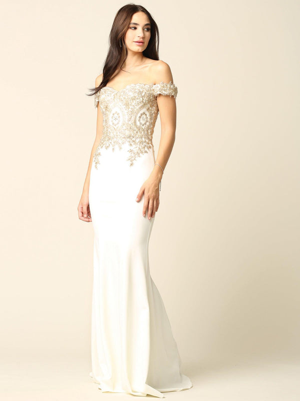Sexy Off Shoulder Mermaid Long Satin Floral Formal Dresses For Women