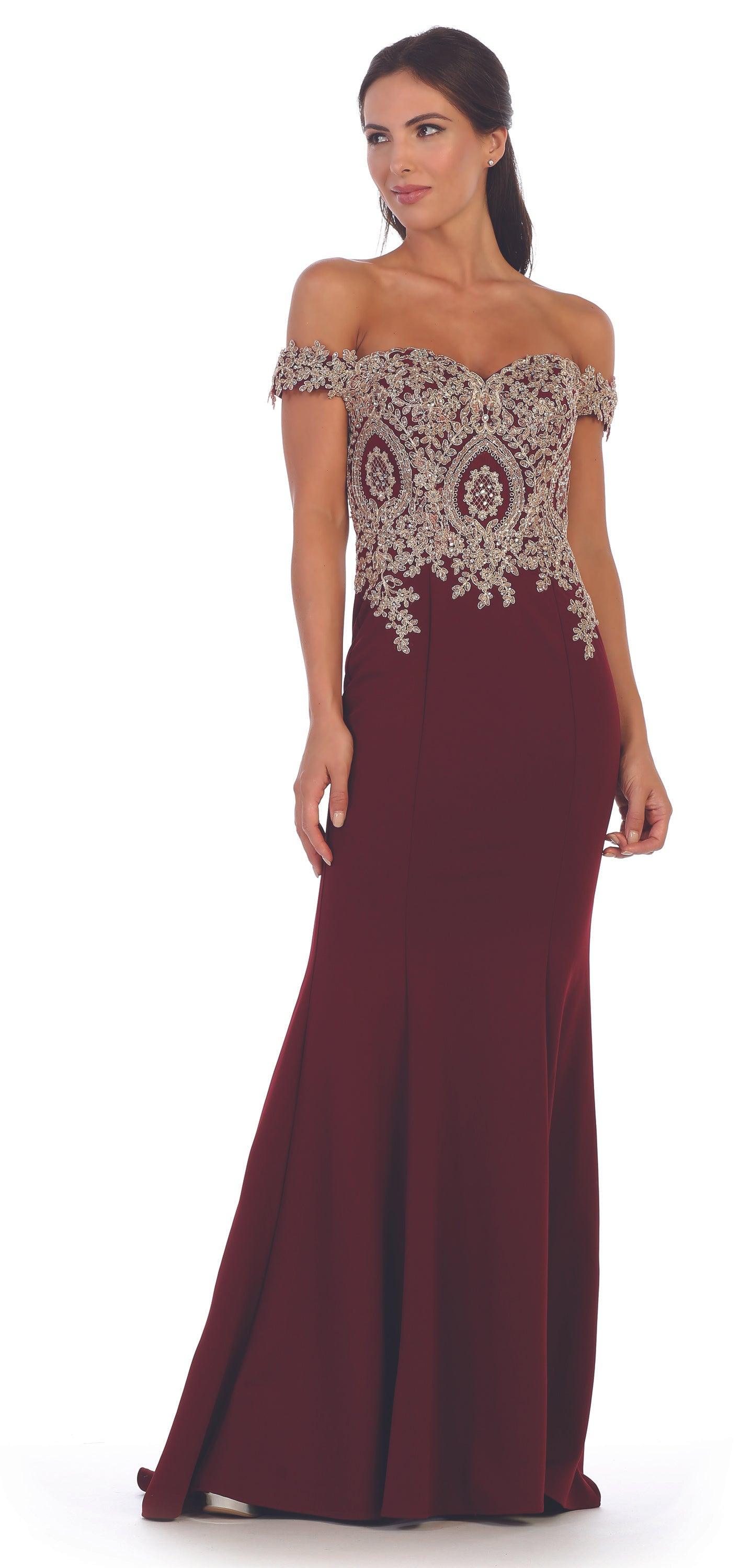 Navy Off the Shoulder Mermaid Crepe Formal Dress with Slit main image 1