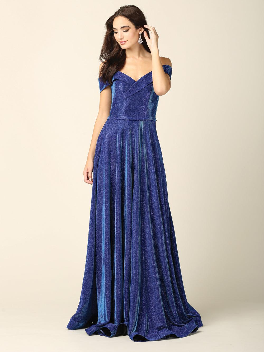 Long Formal Off Shoulder Glitter Ball Gown - The Dress Outlet