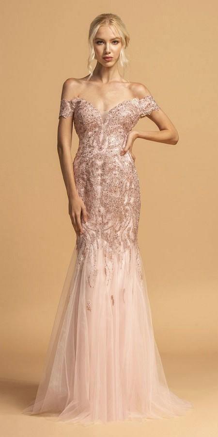 Long Formal Off Shoulder Mermaid Evening Prom Dress - The Dress Outlet