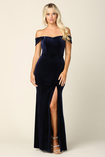 Long Formal Off Shoulder Velvet Evening Dress Sale - The Dress Outlet