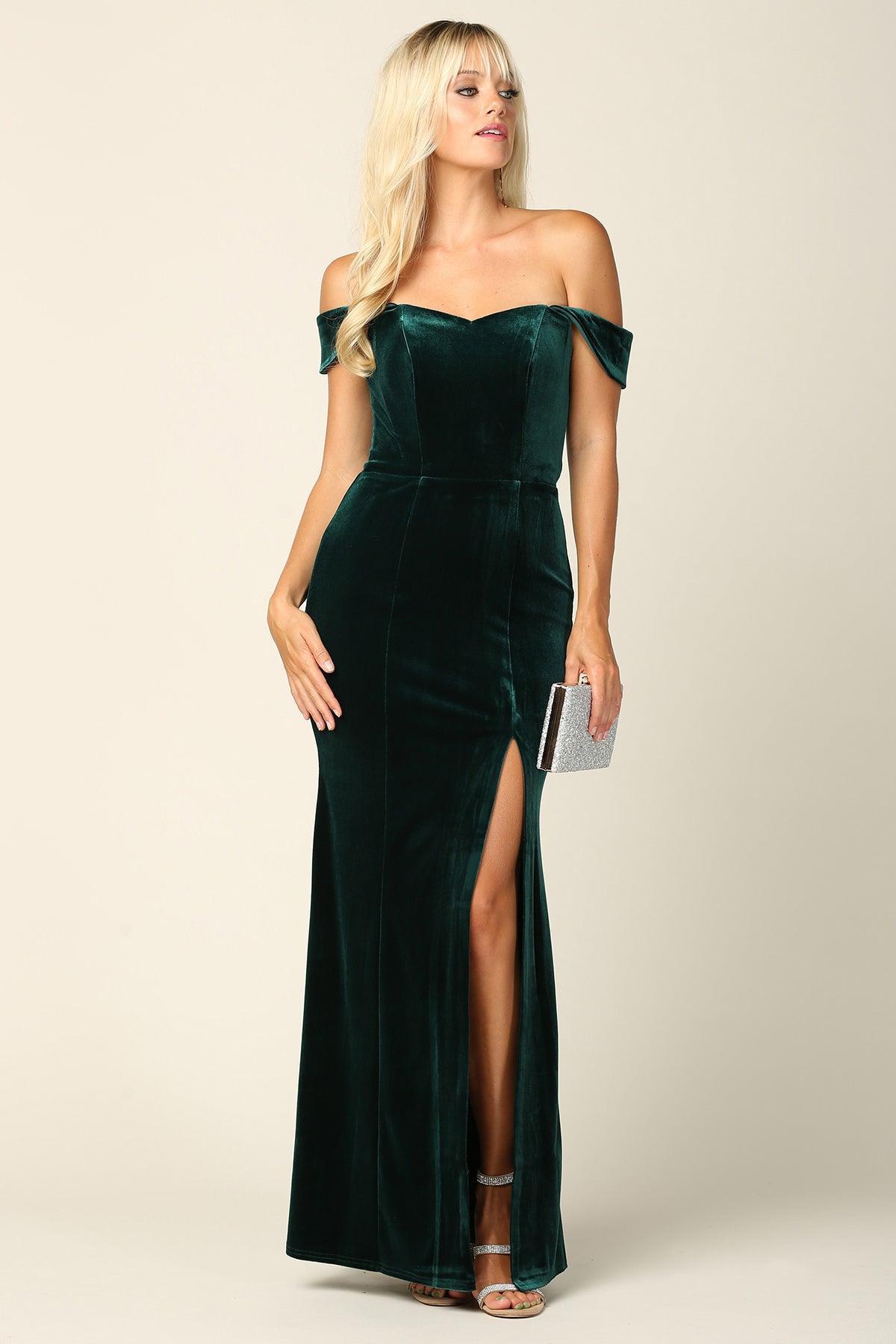 Long Formal Off Shoulder Velvet Evening Dress Sale - The Dress Outlet