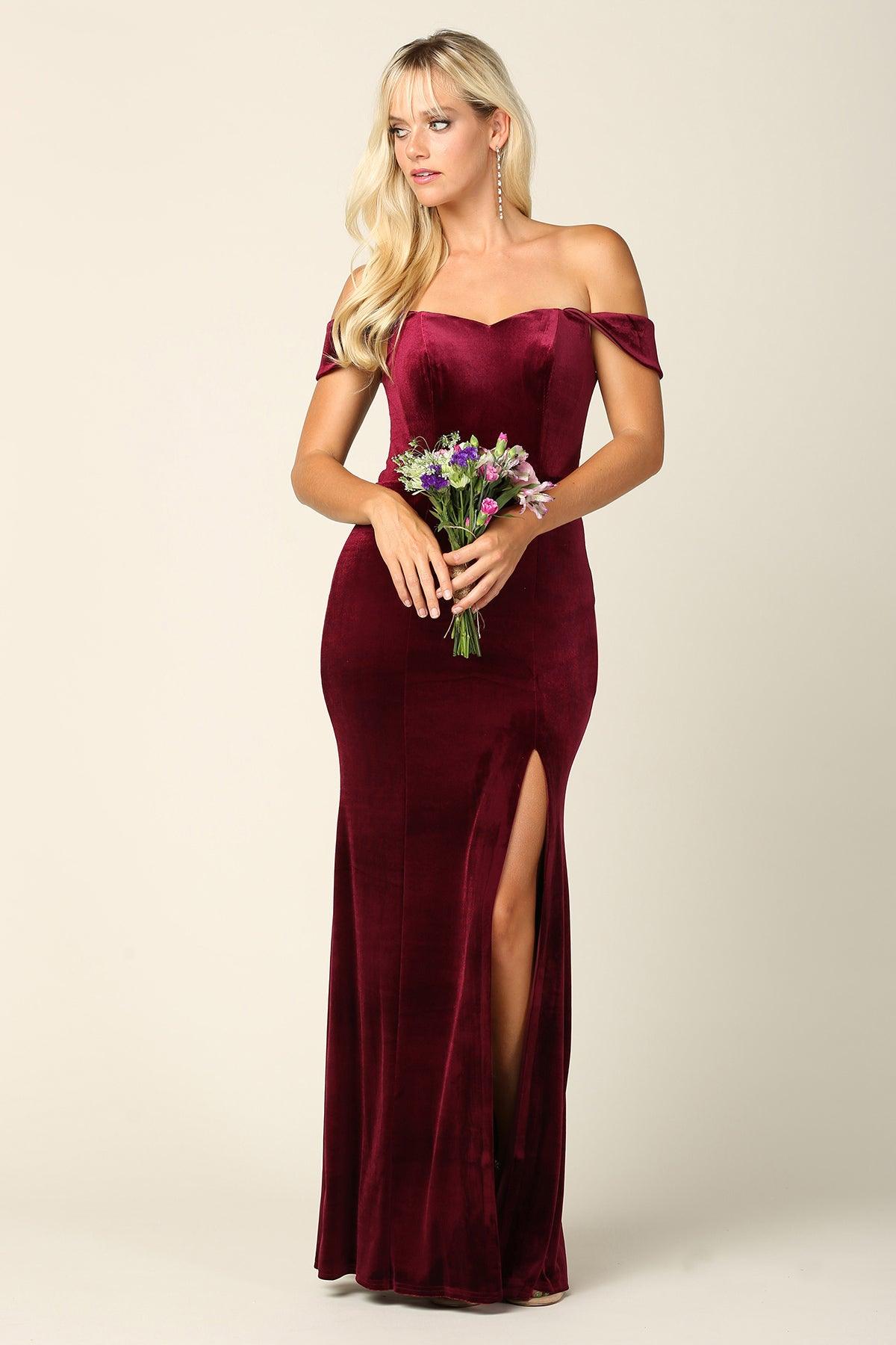 Off Shoulder Long Velvet Dresses with Slit Tangerine Plus Size