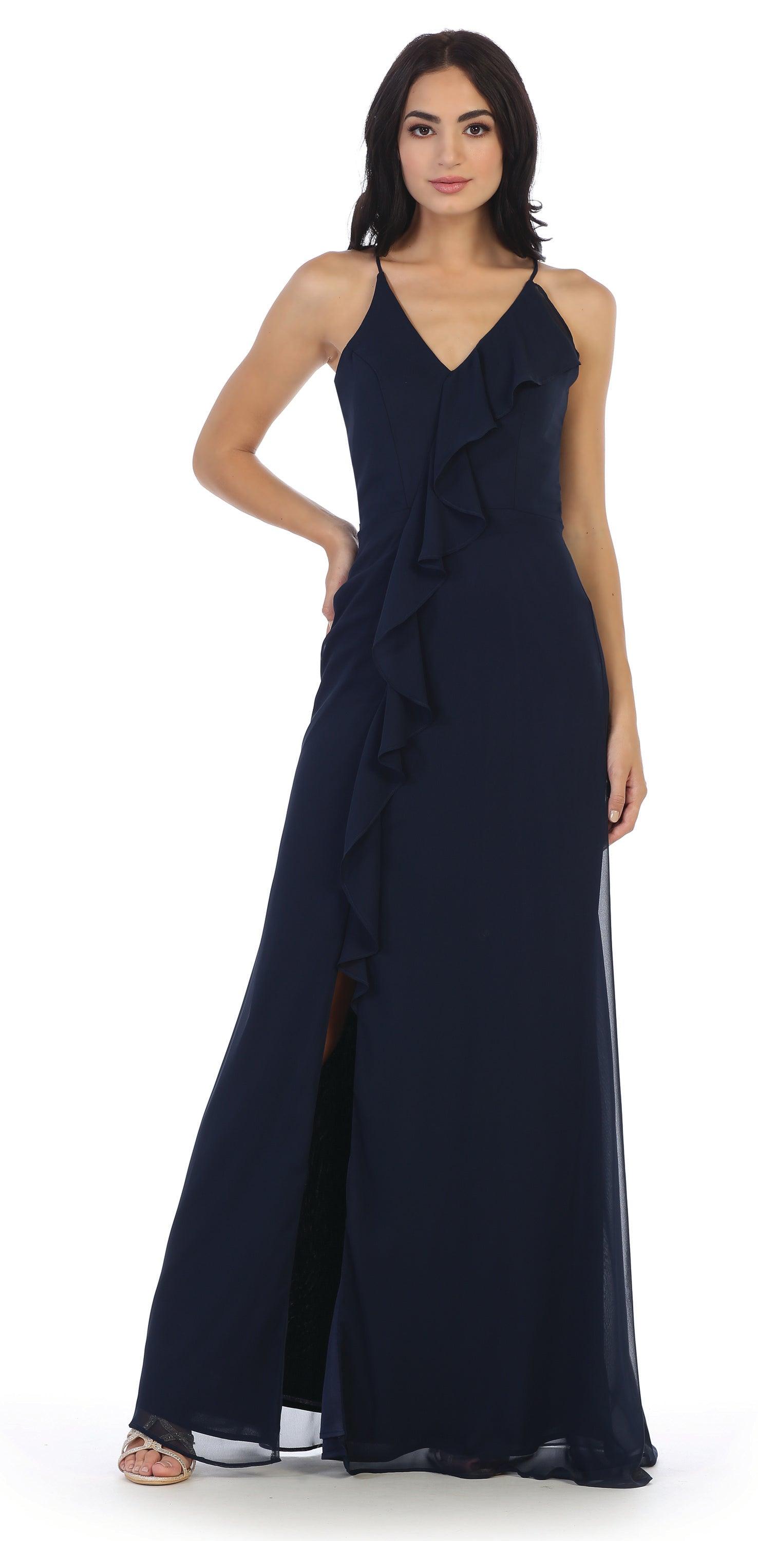 Long Formal Ruffled Chiffon Bridesmaids Dress