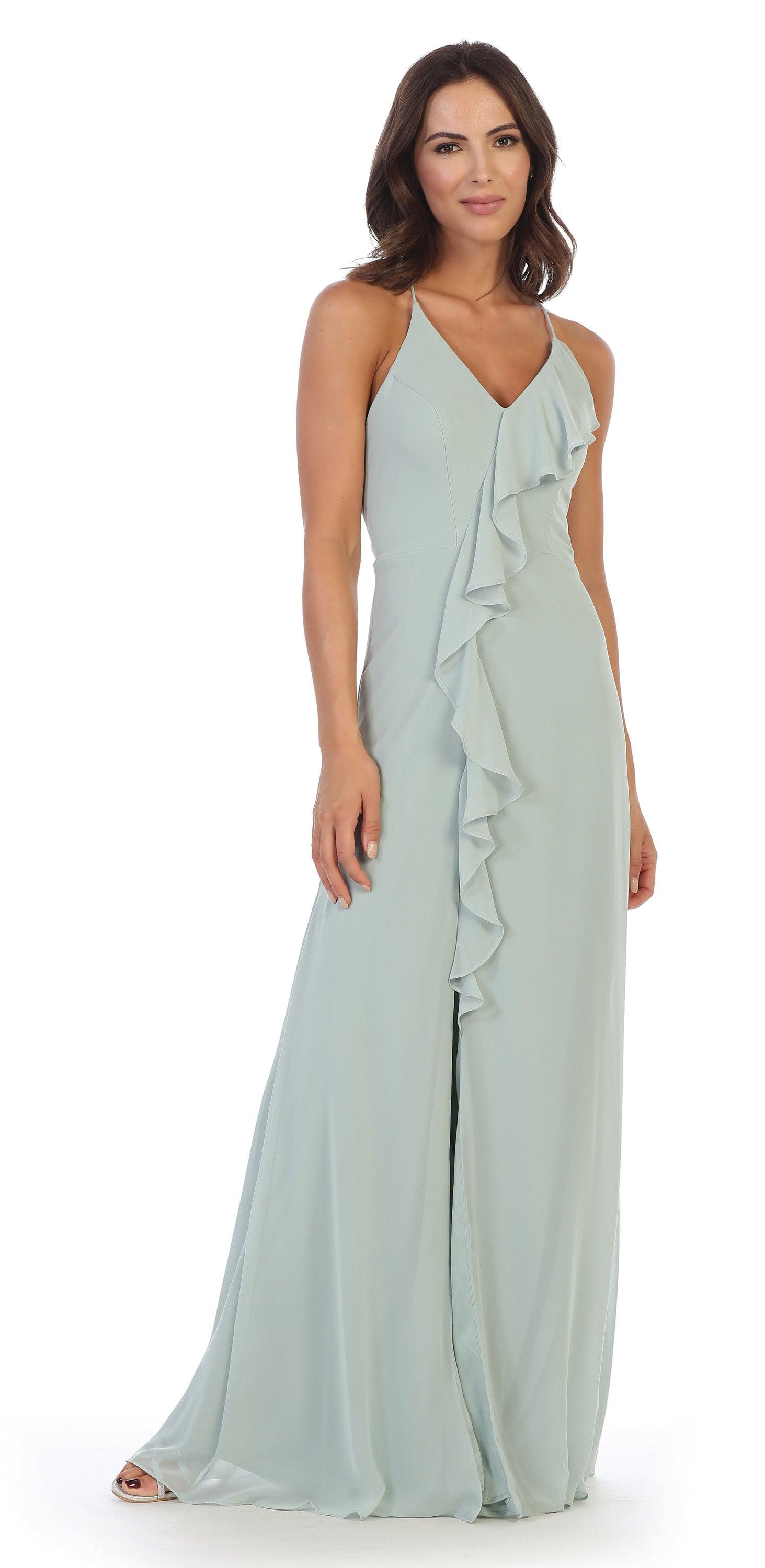 Long Formal Ruffled Chiffon Bridesmaids Dress