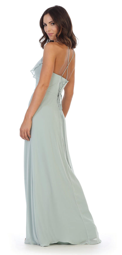 Long Formal Ruffled Chiffon Bridesmaids Dress - The Dress Outlet