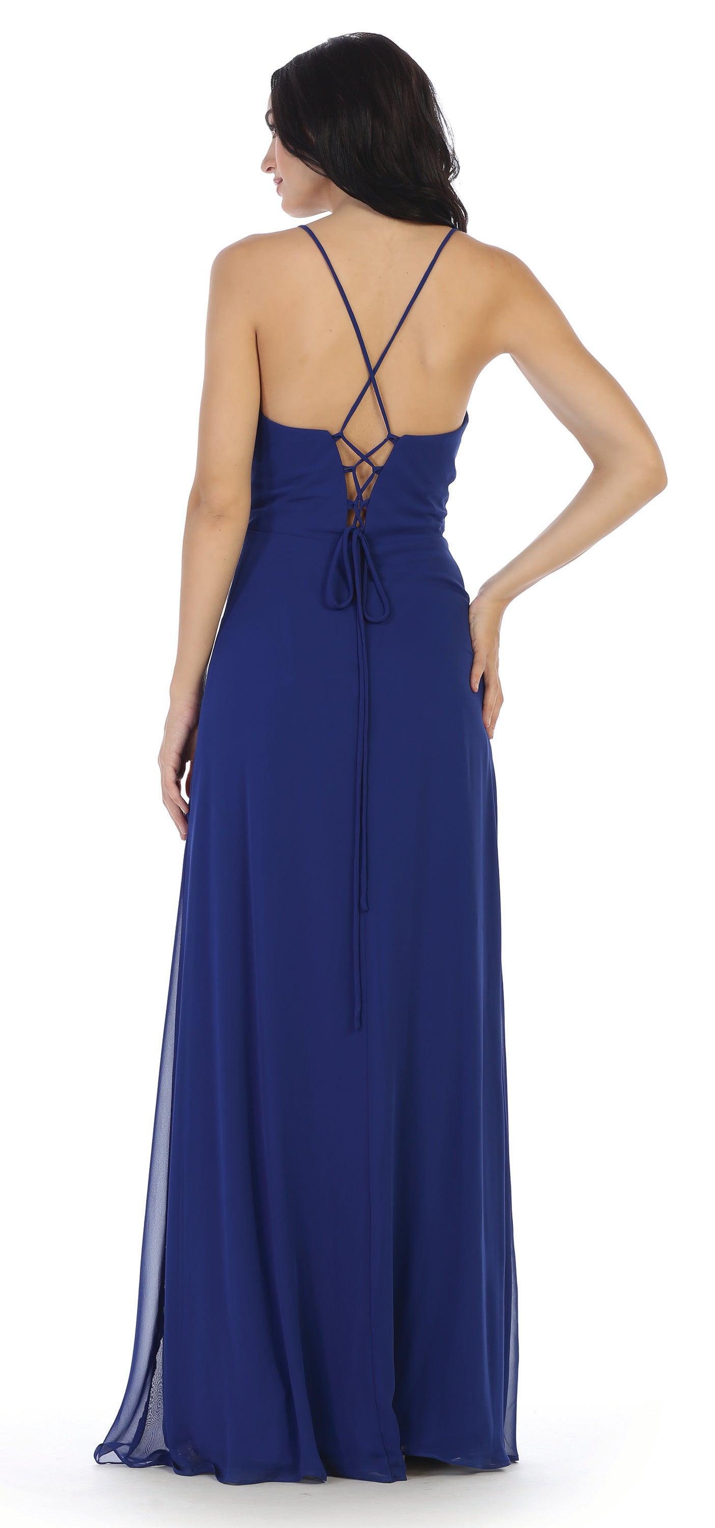 Chiffon Wrap-Front Beaded Long Sleeve Formal Dress Marigold main image 1