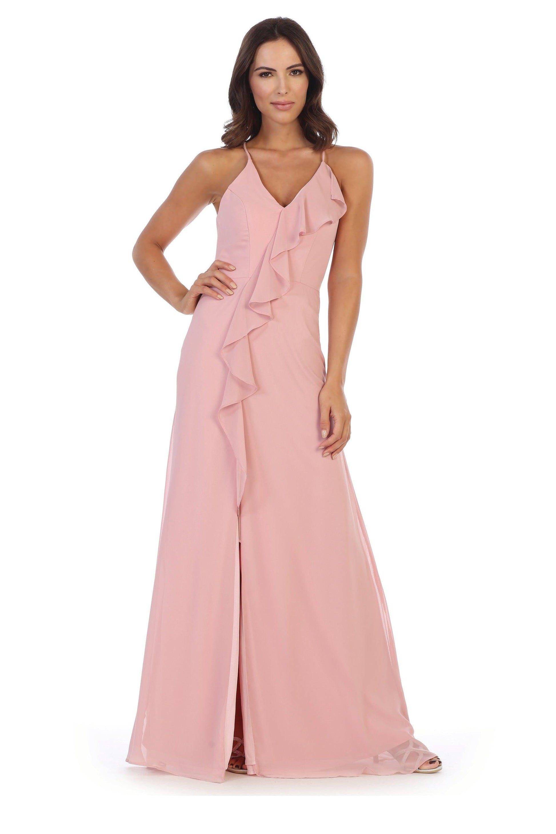 Long Formal Ruffled Chiffon Bridesmaids Dress
