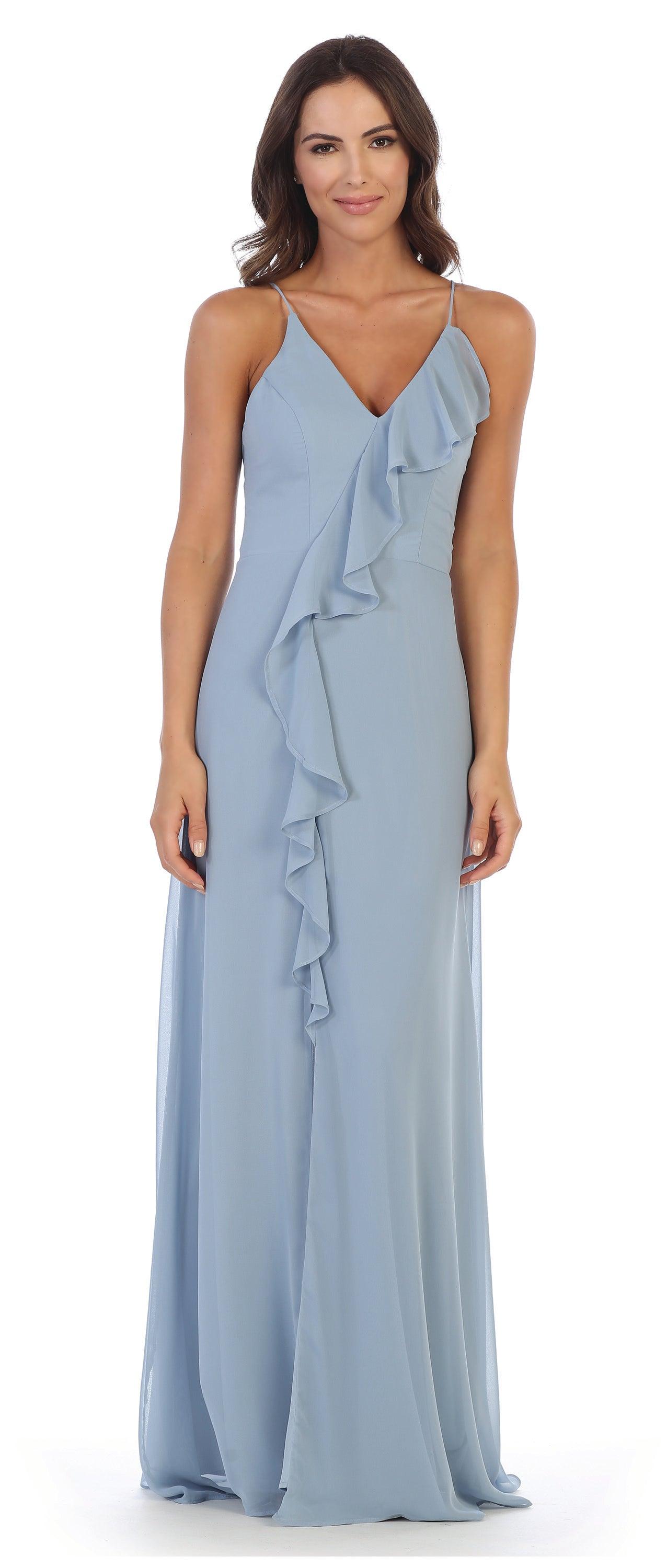 Long Formal Ruffled Chiffon Bridesmaids Dress