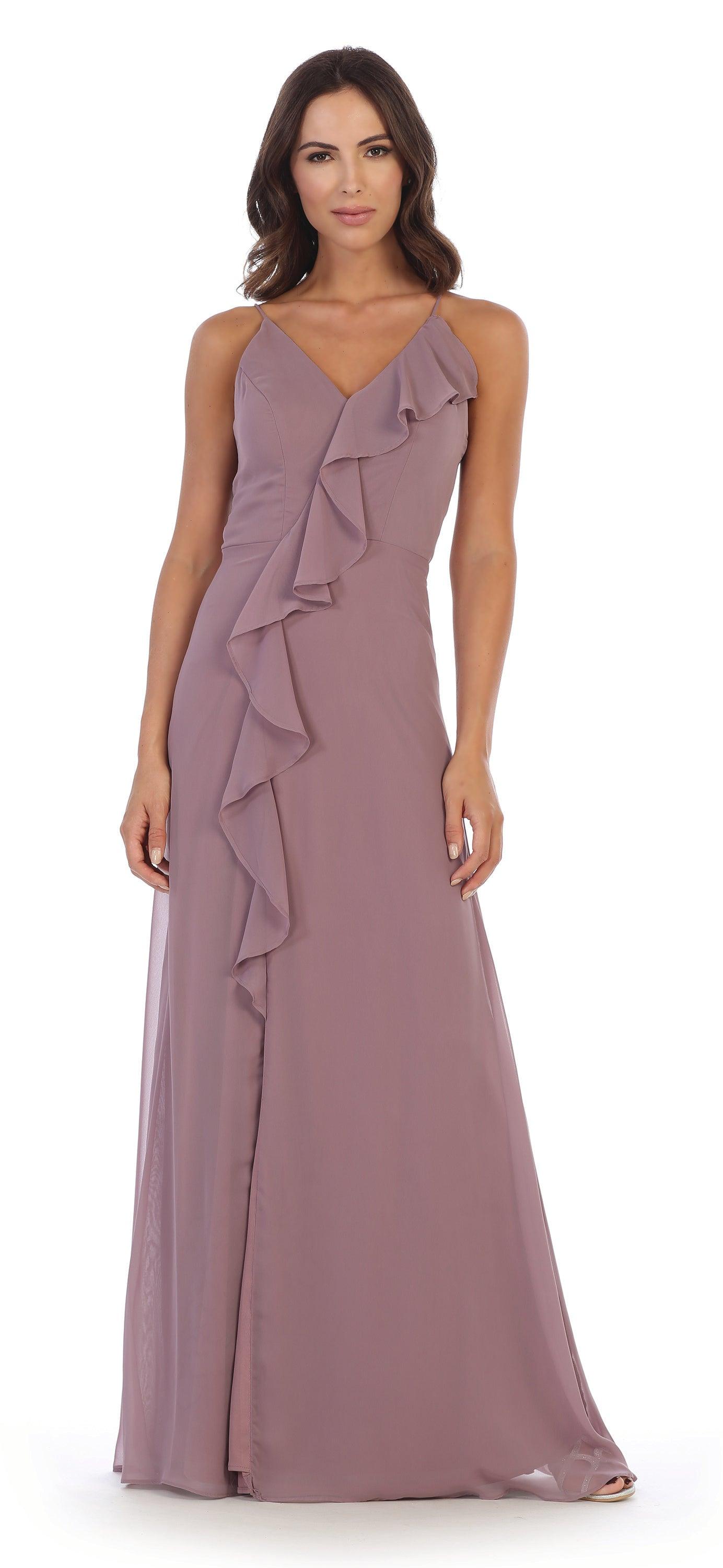 Long Formal Ruffled Chiffon Bridesmaids Dress