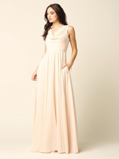 Long Formal Sleeveless Cowl Neck Dress Bridesmaids - The Dress Outlet